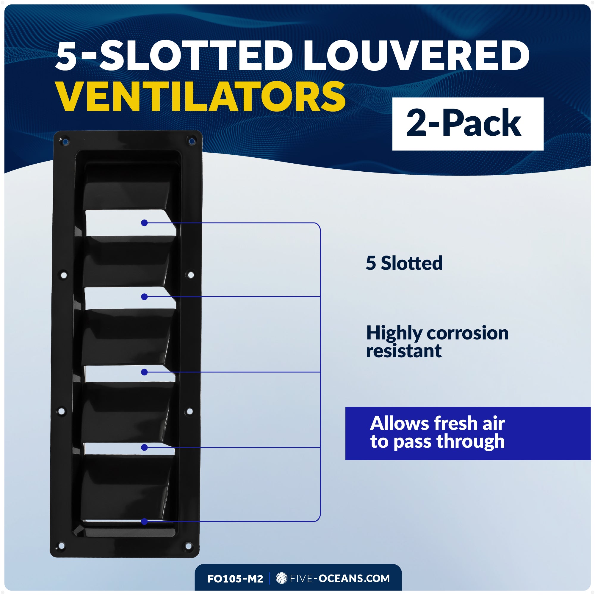 5-Slotted Louvered Ventilators, 13-1/4-Inch x  4-3/4-Inch, Black, 2-Pack - FO105-M2
