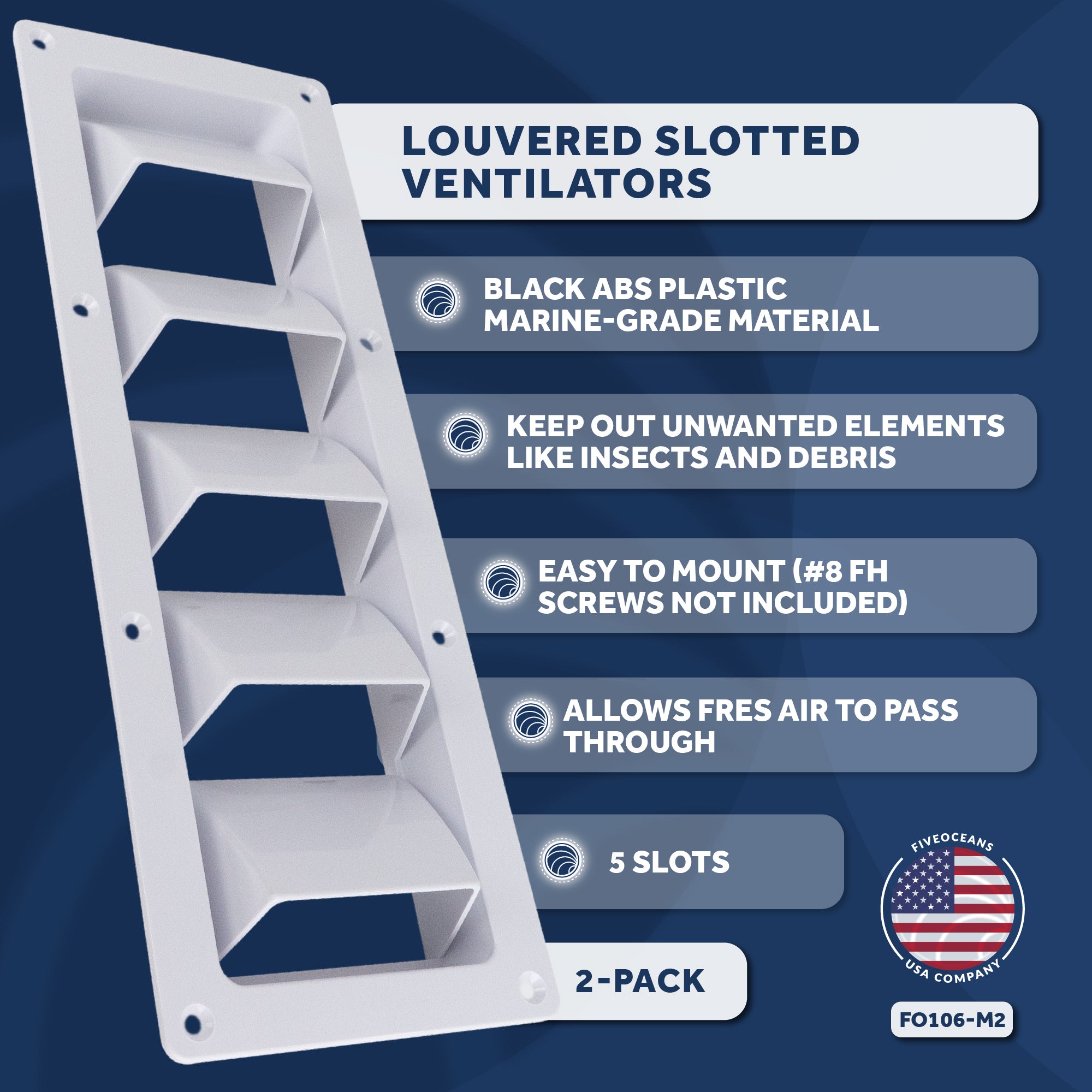 5-Slotted Louvered Ventilators, 13-1/4-Inch x 4-3/4-Inch, White, 2-Pack - FO106-M2