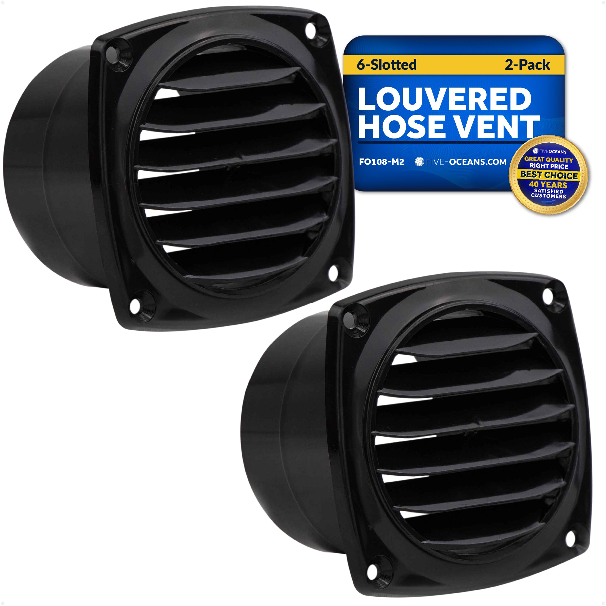 6-Slotted Louvered Hose Vent, 3-inch Hose Diameter, Black, 2-Pack - FO108-M2