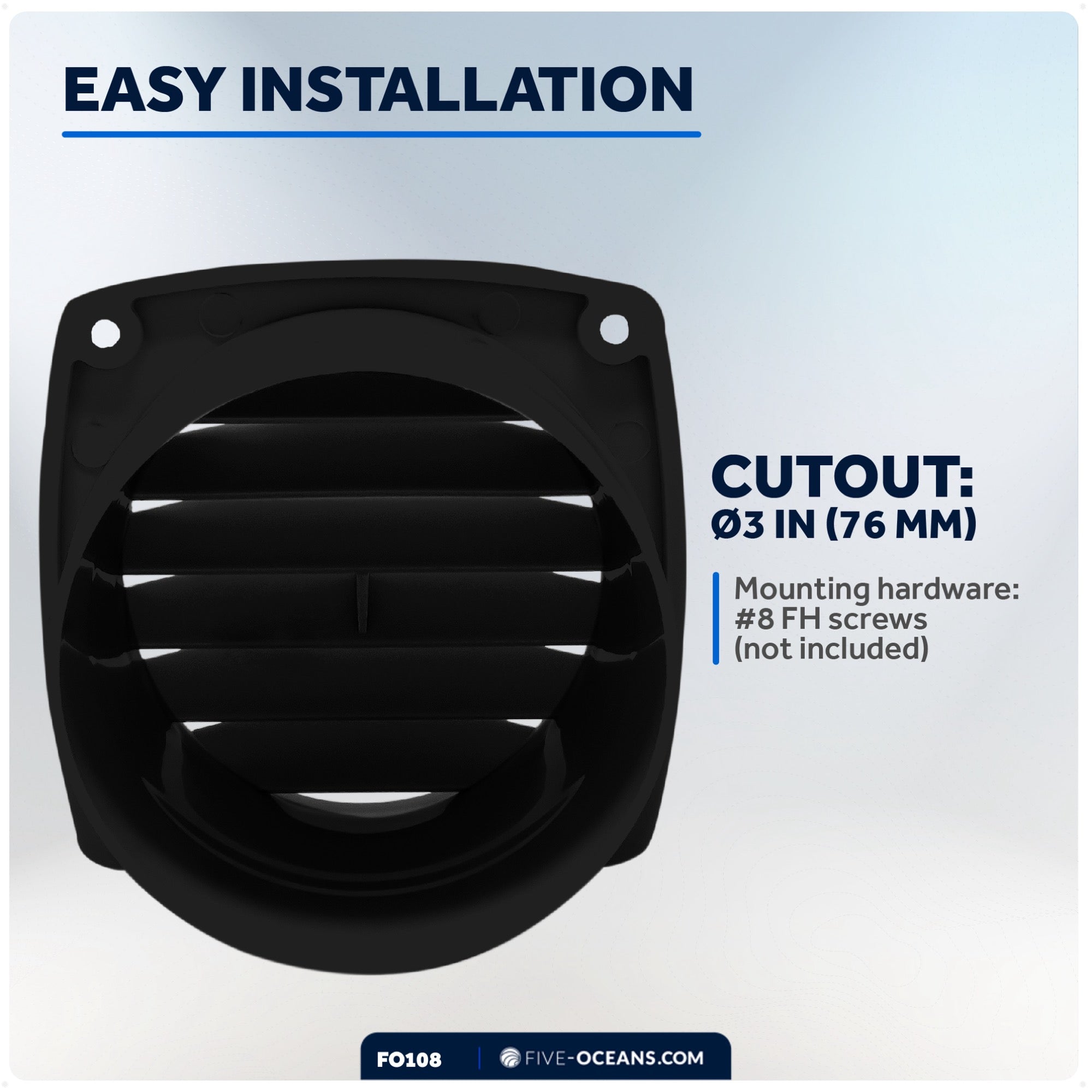 6-Slotted Louvered Hose Vent, 3-inch Hose Diameter, Black - FO108