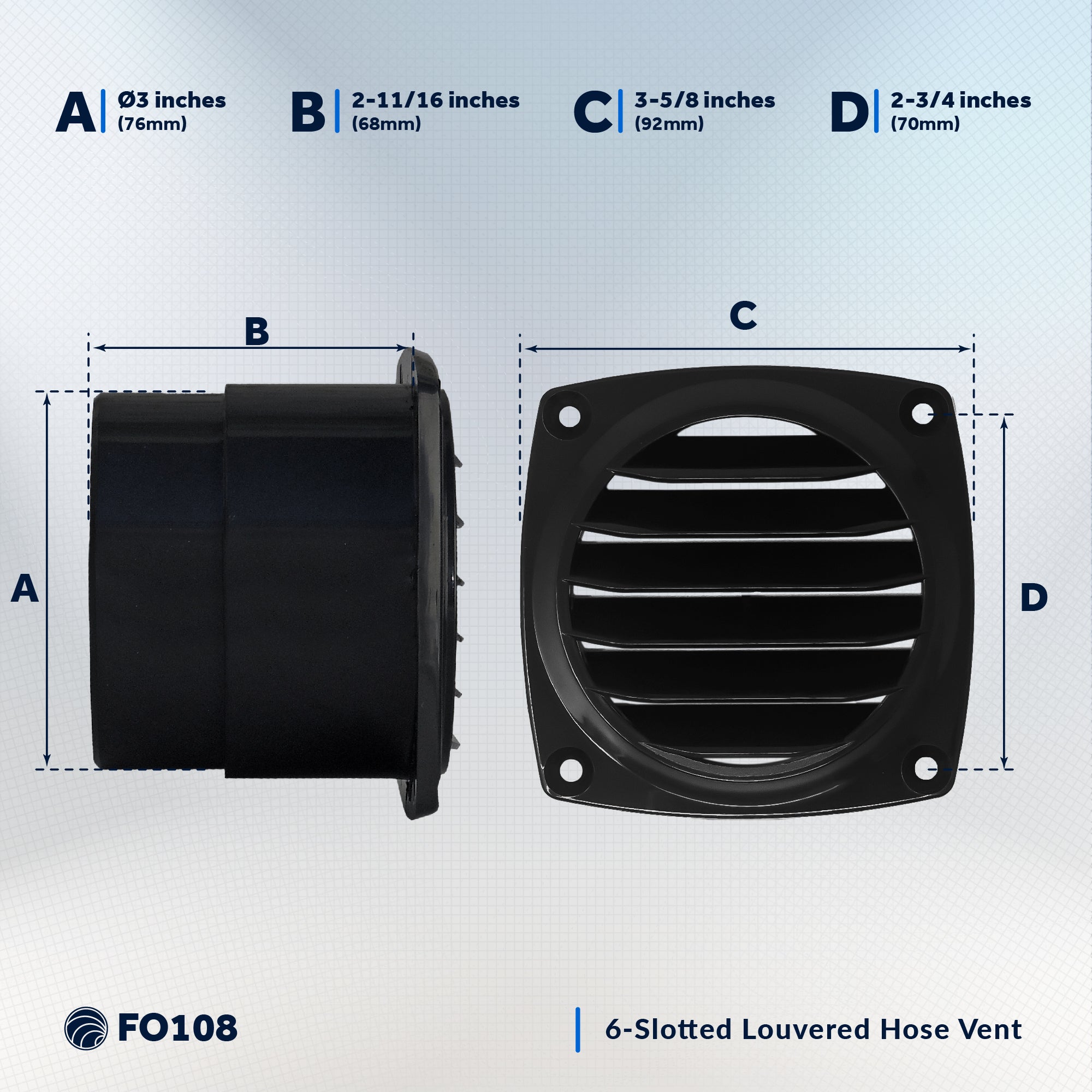 6-Slotted Louvered Hose Vent, 3-inch Hose Diameter, Black - FO108