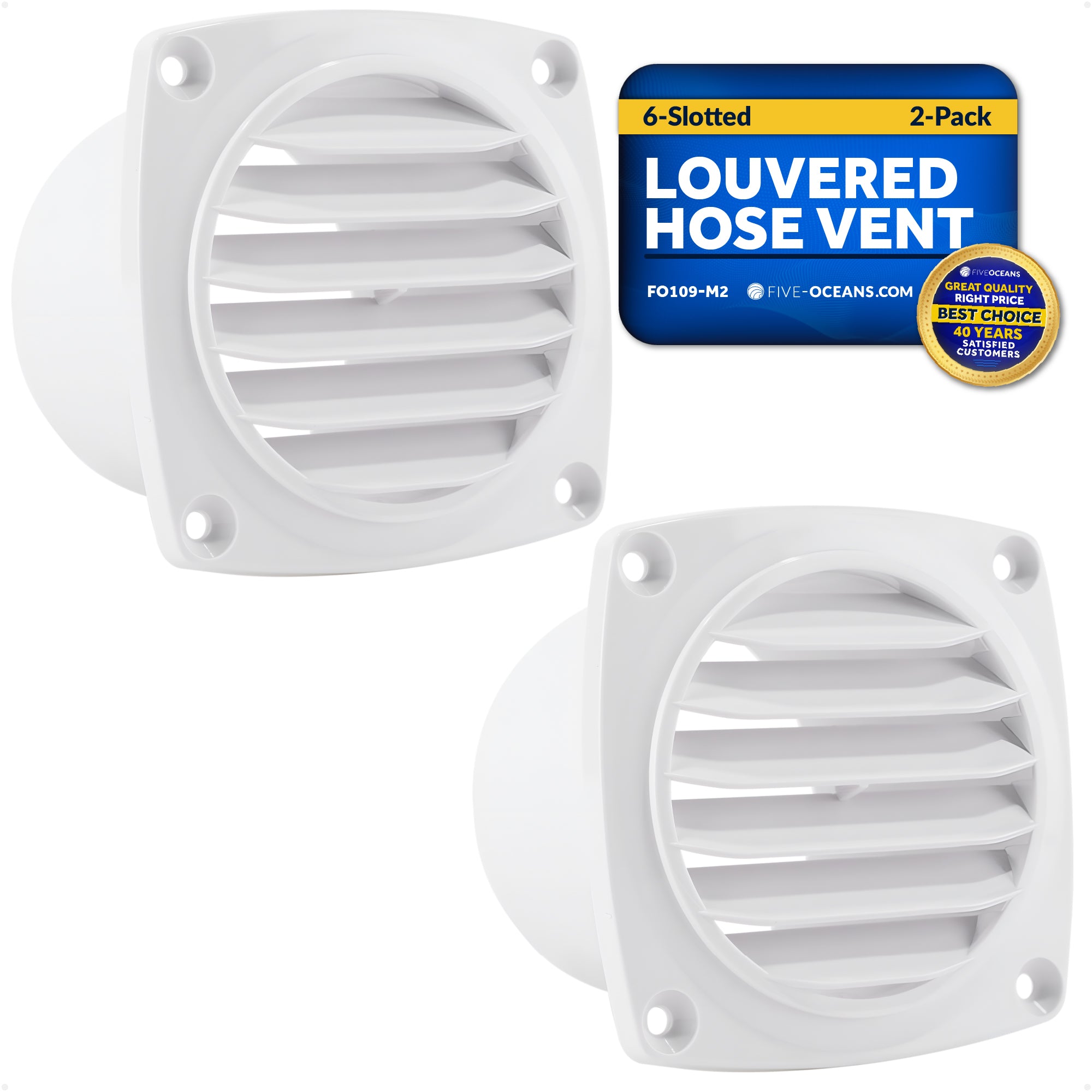 6-Slotted Louvered Hose Vent, 3-inch Hose Diameter, White, 2-Pack - FO109-M2