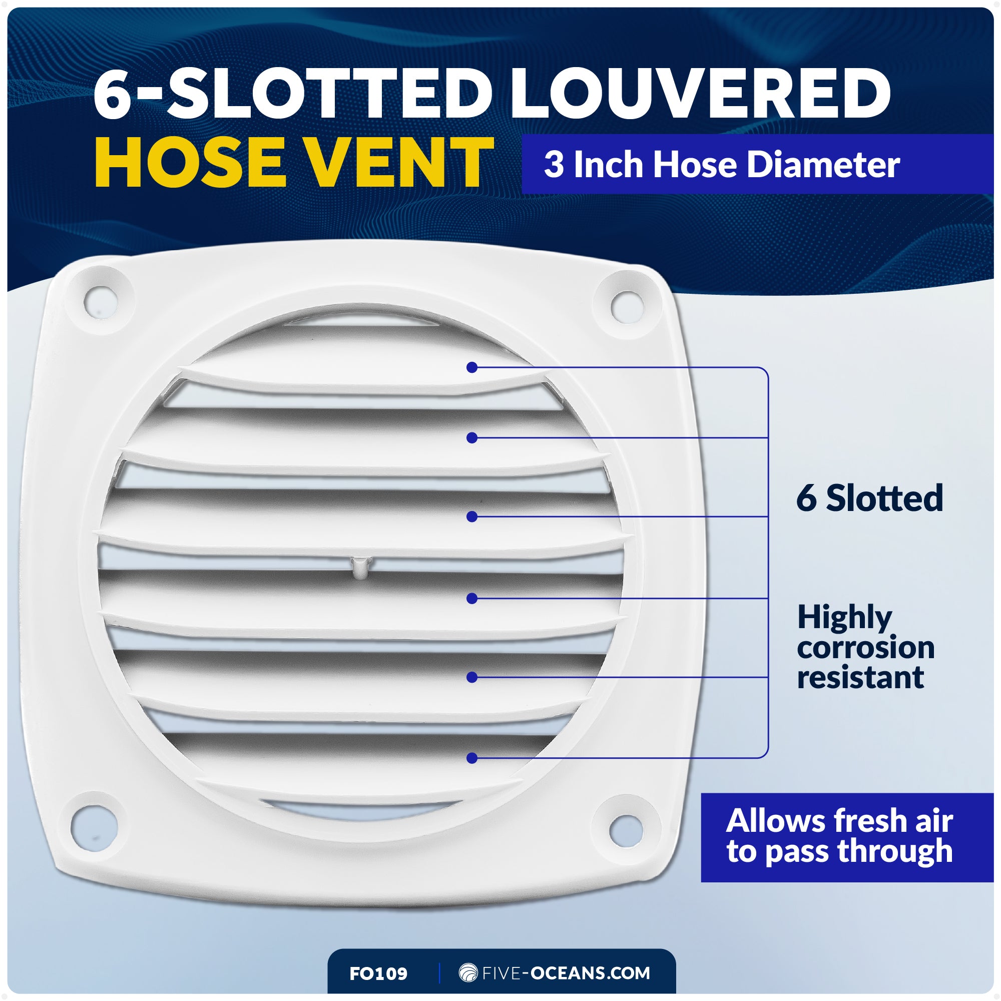6-Slotted Louvered Hose Vent, 3-inch Hose Diameter, White - FO109