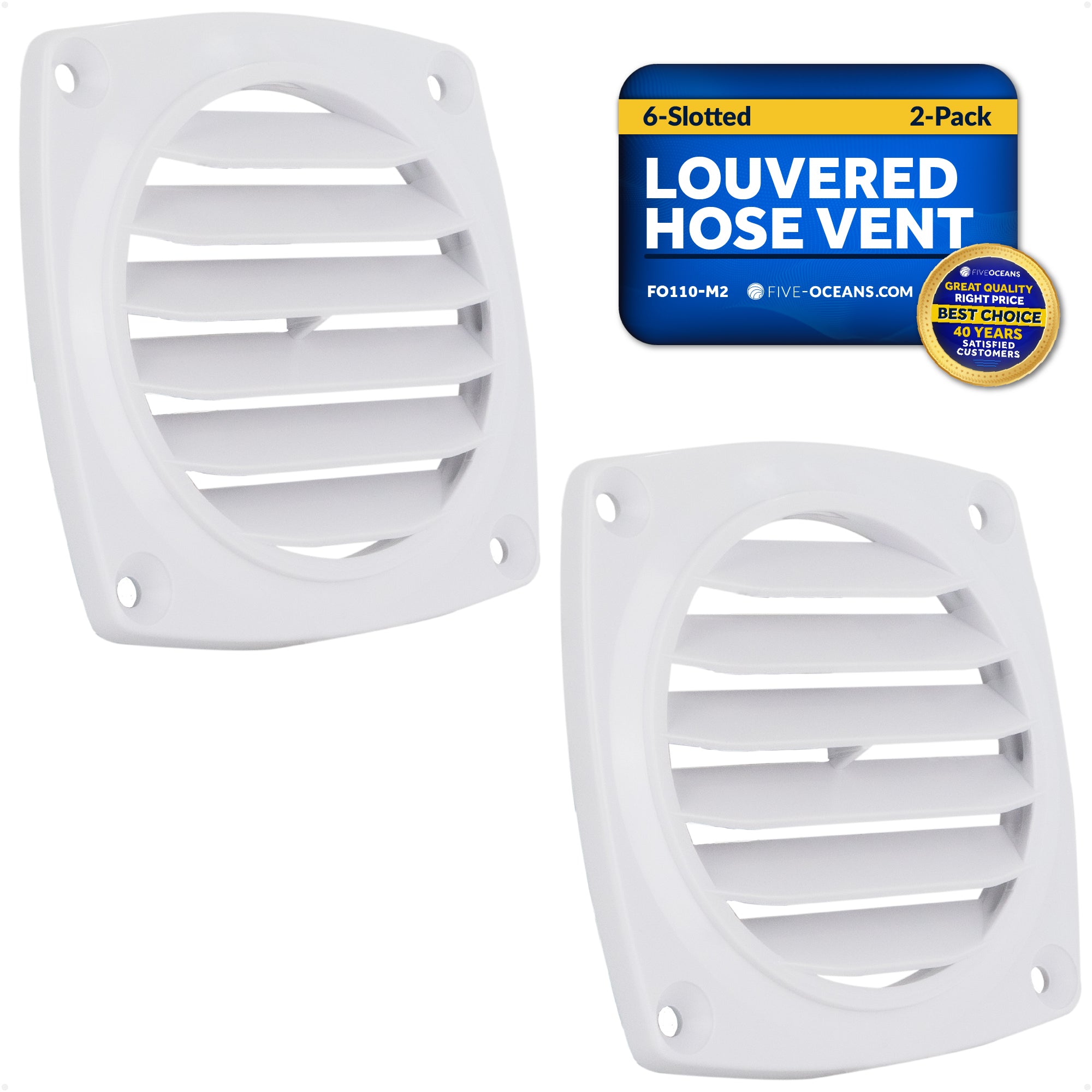 6-Slotted Louvered Flush Hose Ventilators, 3-Inch, White, 2-Pack - FO110-M2