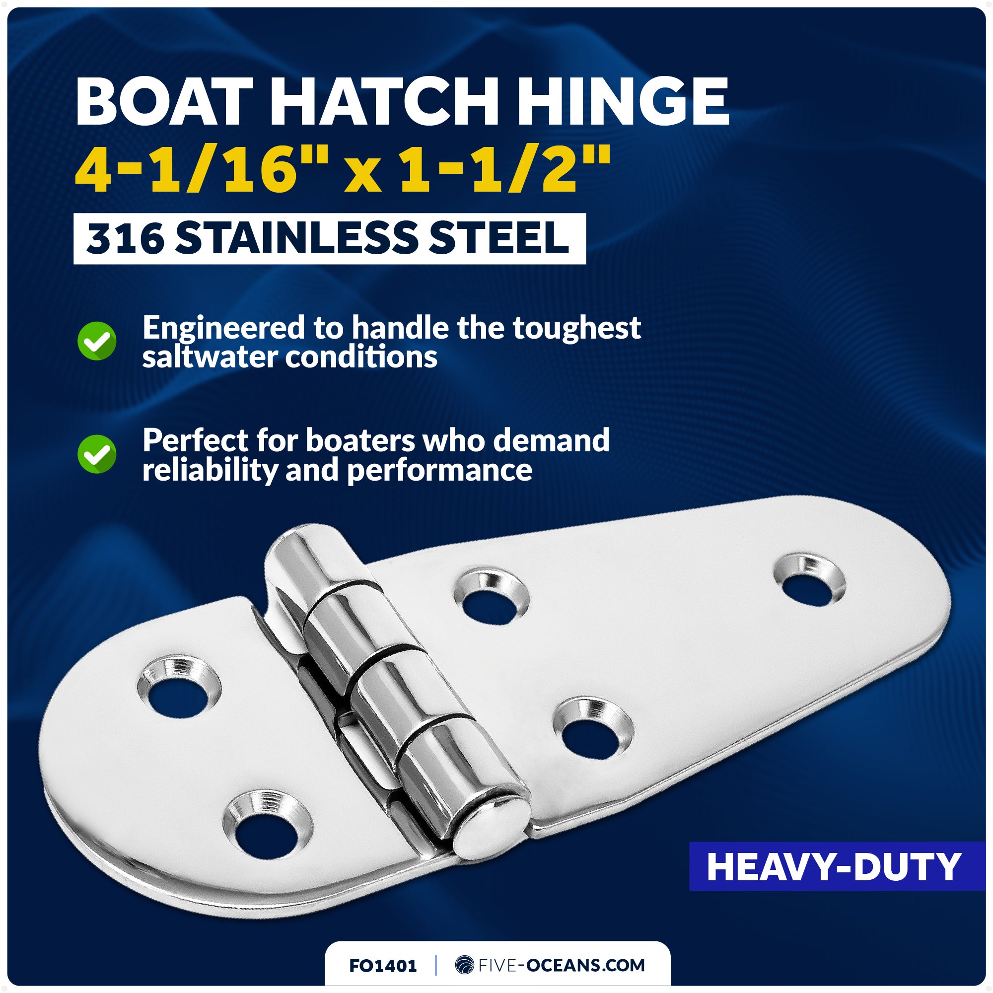 Boat Hatch Hinges 4-1/16" x 1-1/2", 316 Stainless Steel - FO1401