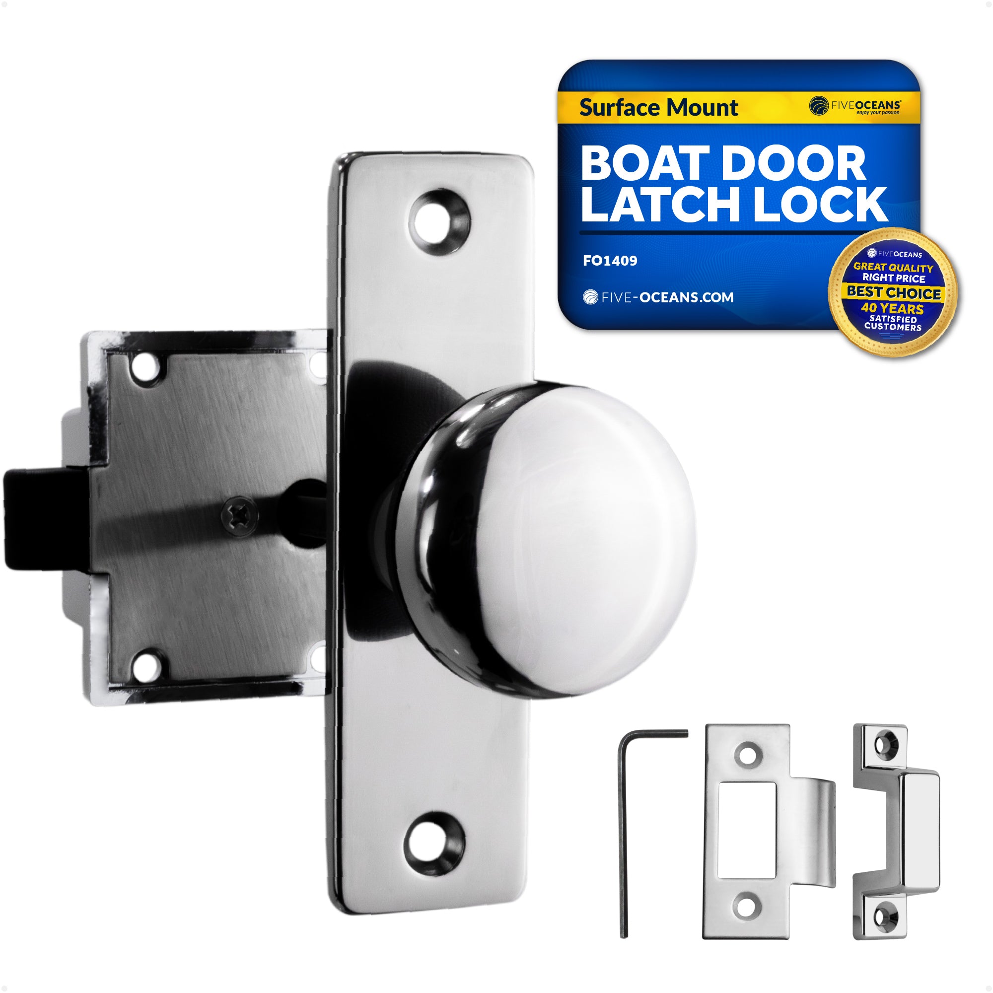 Boat Door Latch Lock, Surface Mount, Chrome Plated Finish - FO1409