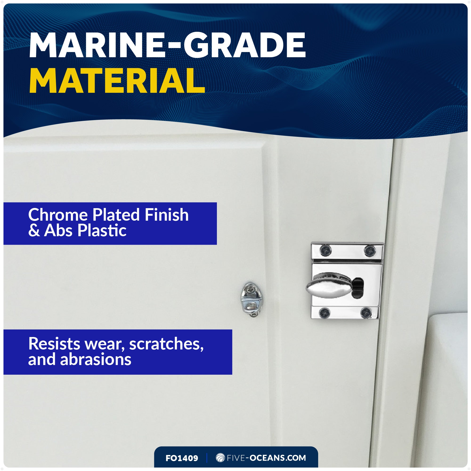 Boat Door Latch Lock, Surface Mount, Chrome Plated Finish - FO1409