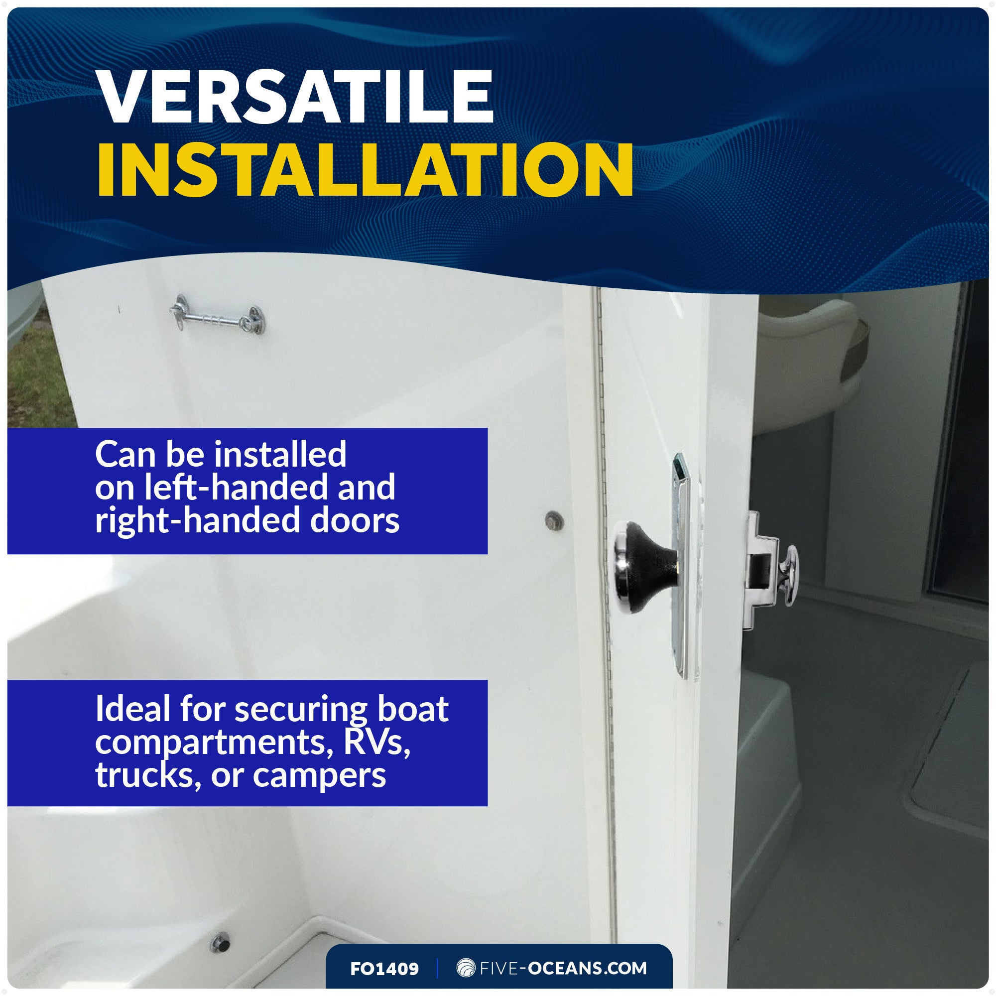 Boat Door Latch Lock, Surface Mount, Chrome Plated Finish - FO1409