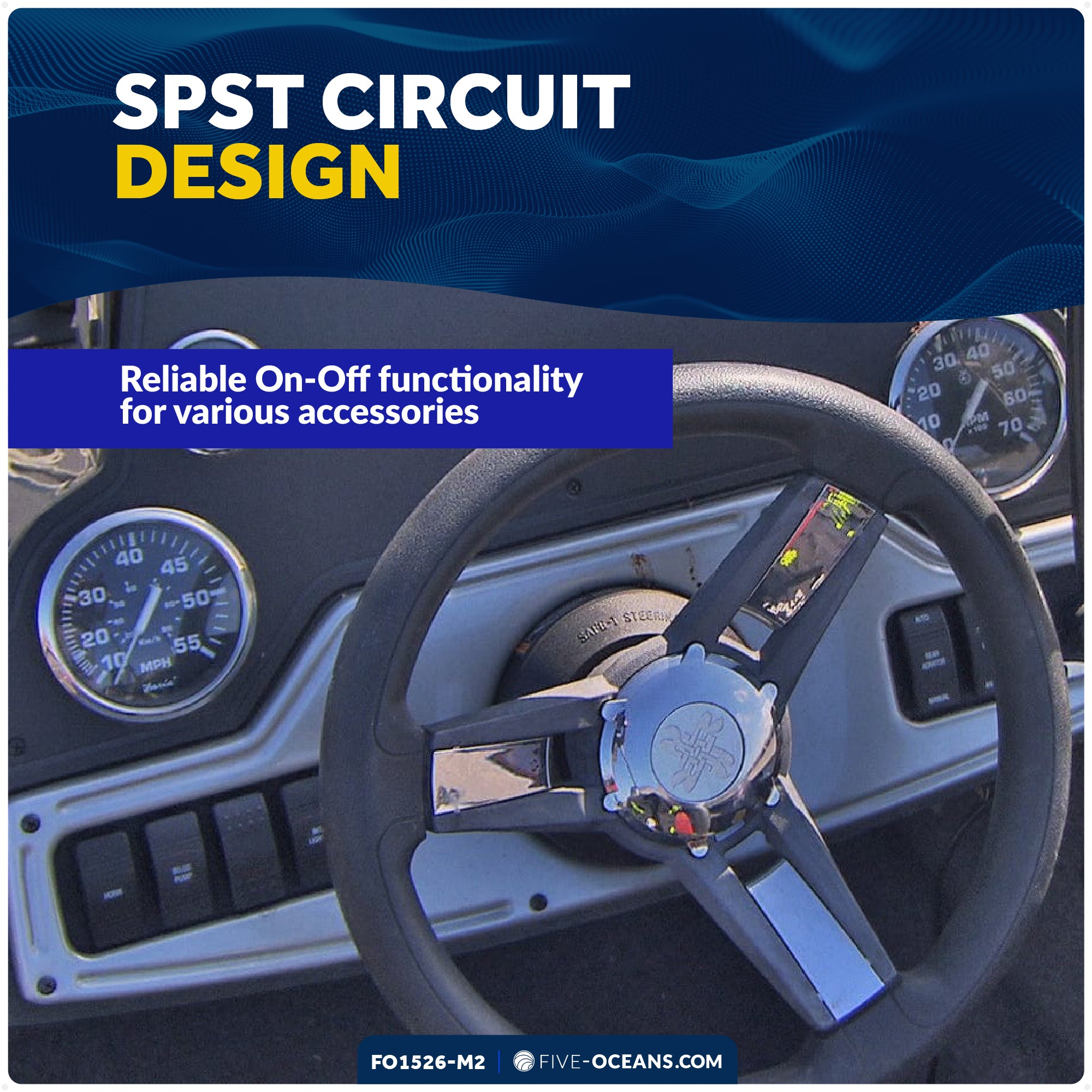 3-Pin On-Off LED Rocker Switch, SPST, 25A/12V DC - 15A/24V DC, 2-Pack - FO1526-M2