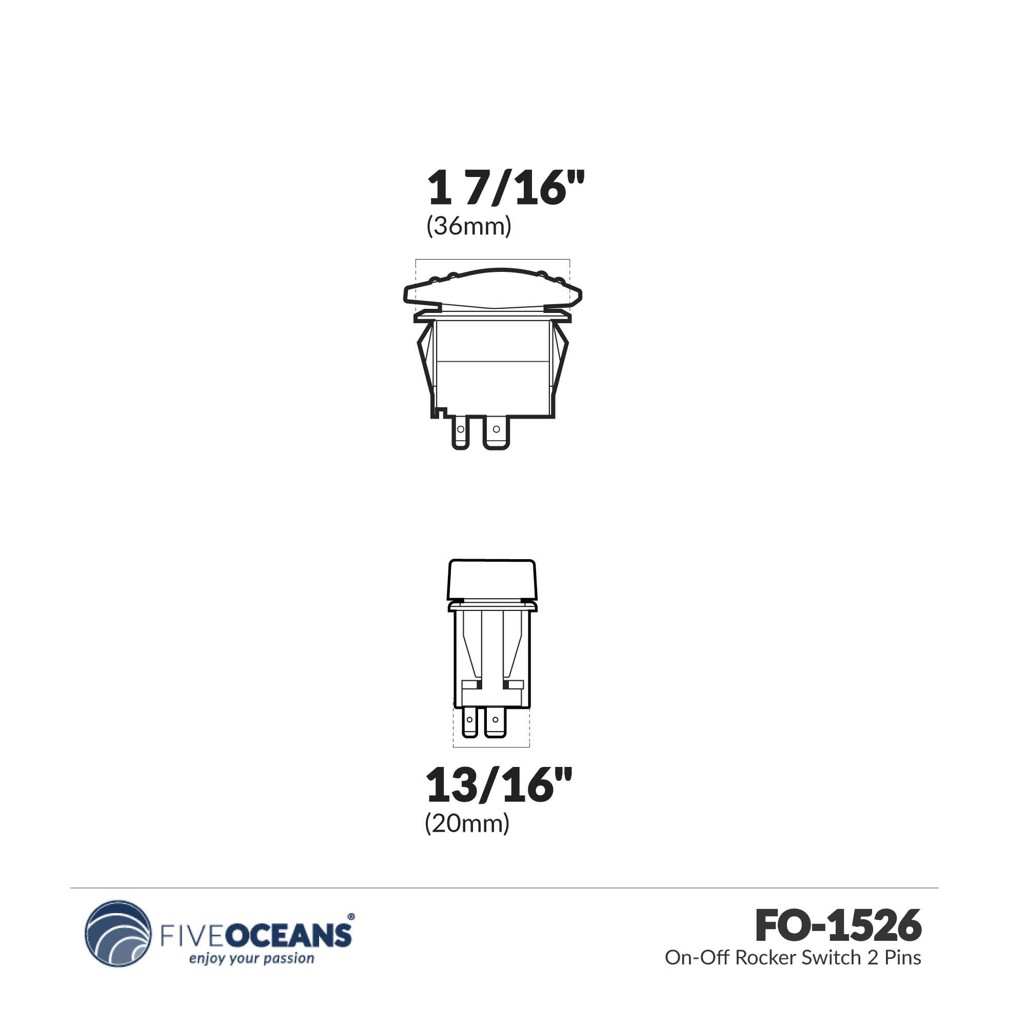 3-Pin On-Off Rocker Switch with LED - FO1526 - Five Oceans