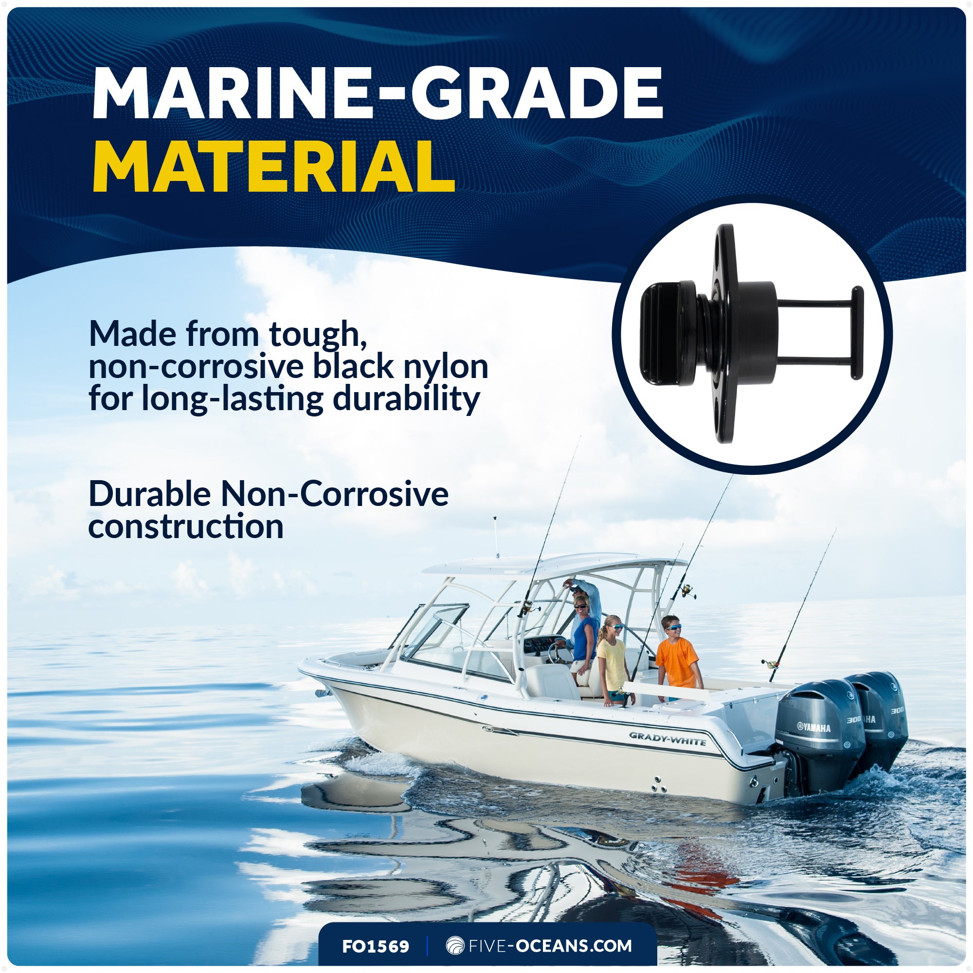 Garboard Boat Drain Plug For 1" Transom Hole, Black Nylon - FO1569