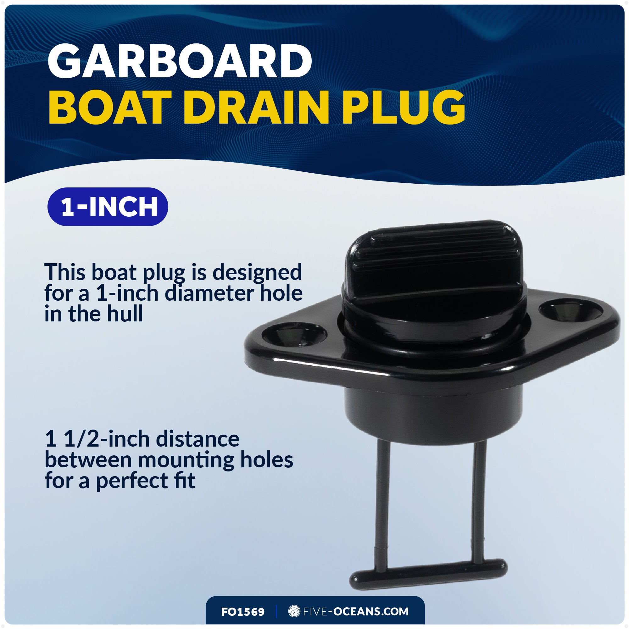 Garboard Boat Drain Plug For 1" Transom Hole, Black Nylon - FO1569