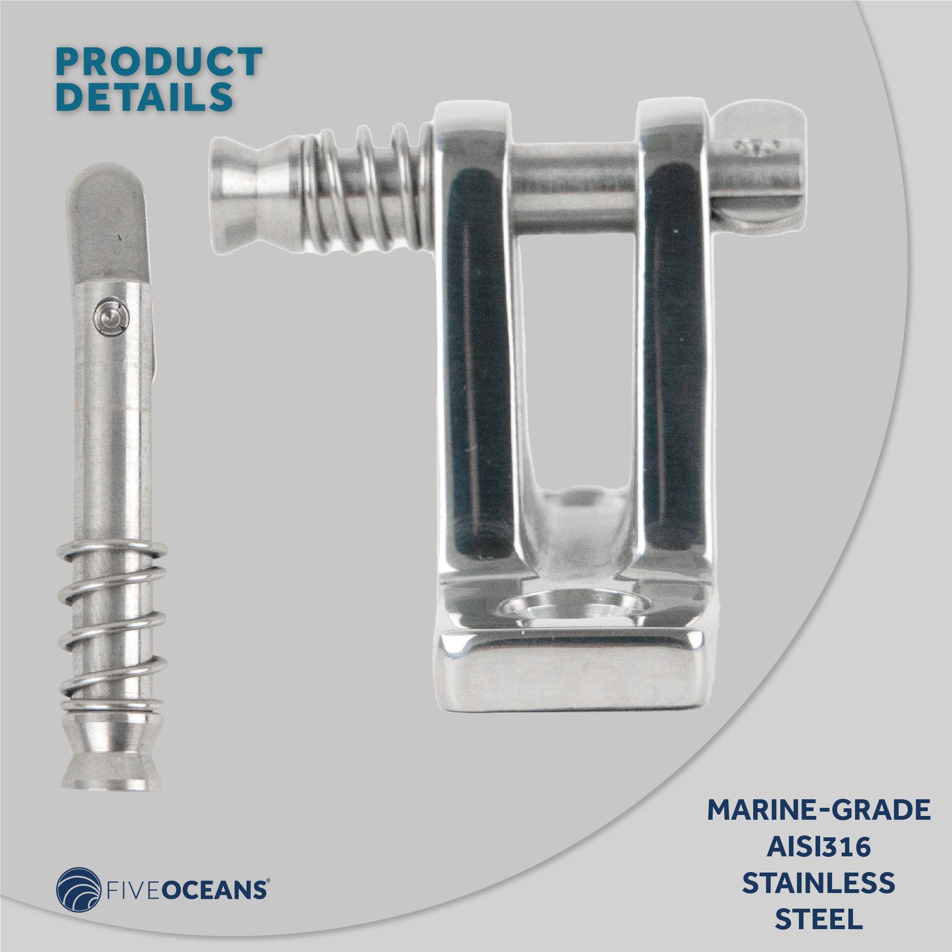 Bimini Top Hardware 90 Degree Deck Hinge with Removable Pin, AISI316 Stailess Steel - FO1671 - Five Oceans