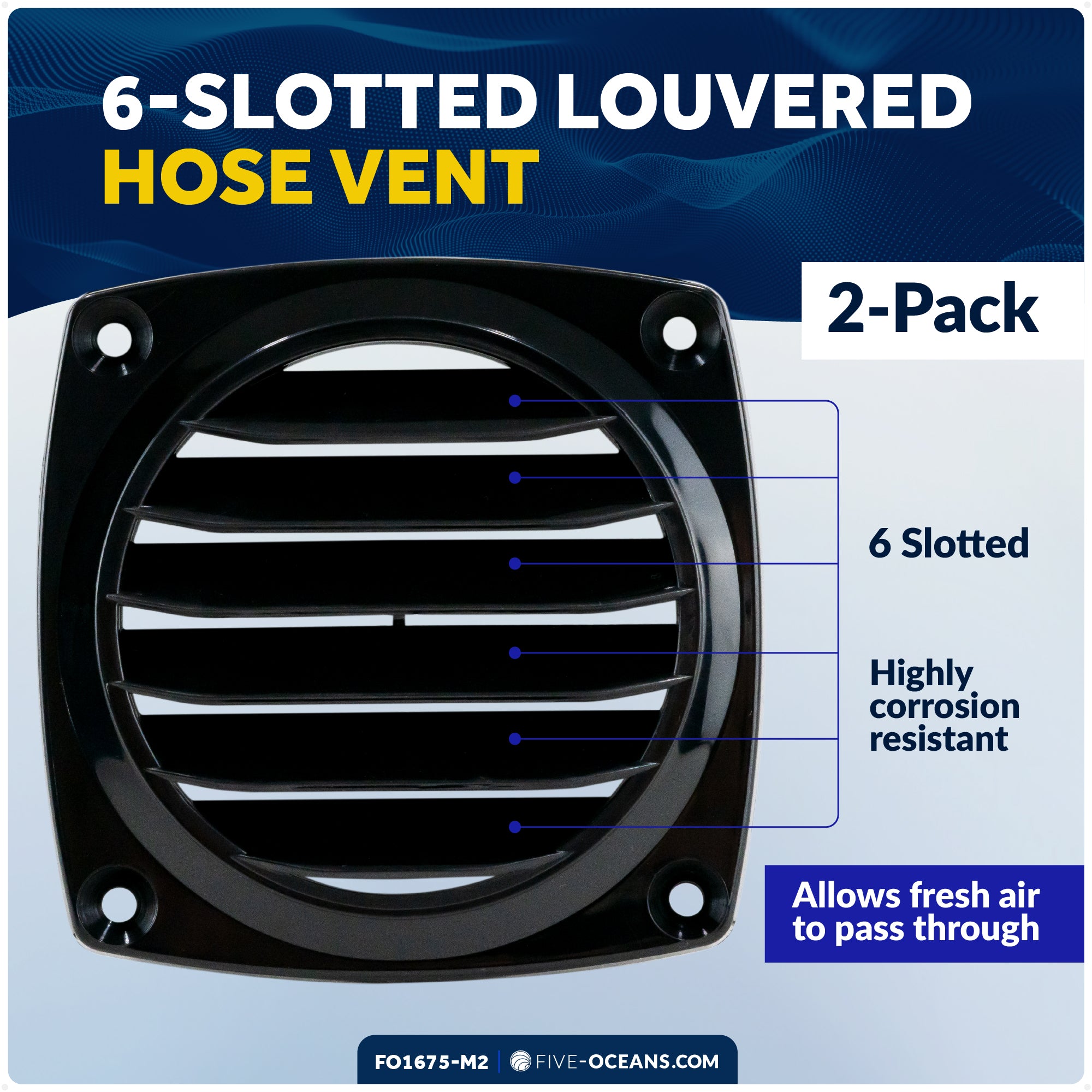 Louvered Flush Hose Ventilators, 6 slots, Black 2-Pack - FO1675-M2