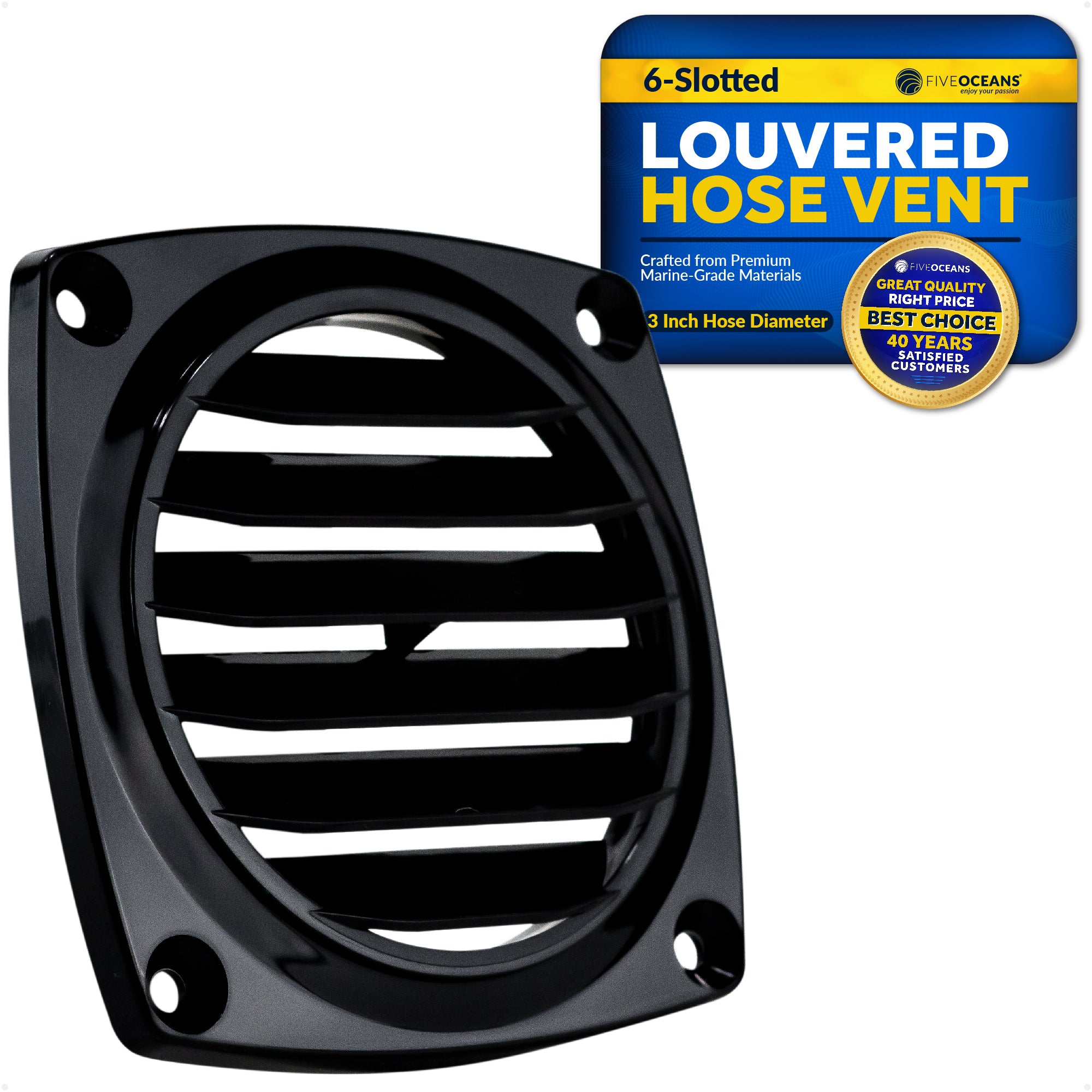 Louvered Flush Hose Ventilators, 6 slots, Black - FO1675 - Five Oceans