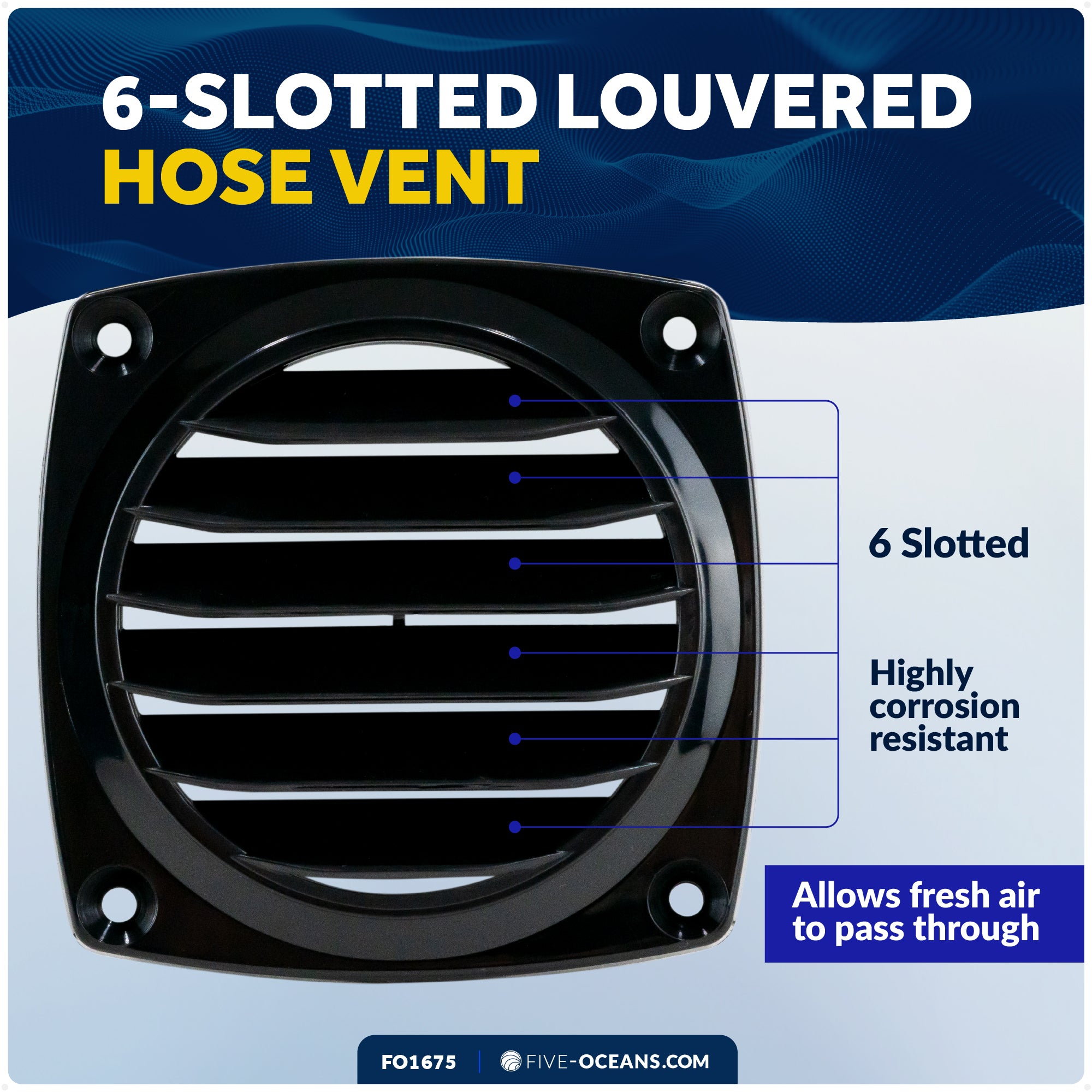 Louvered Flush Hose Ventilators, 6 slots, Black - FO1675