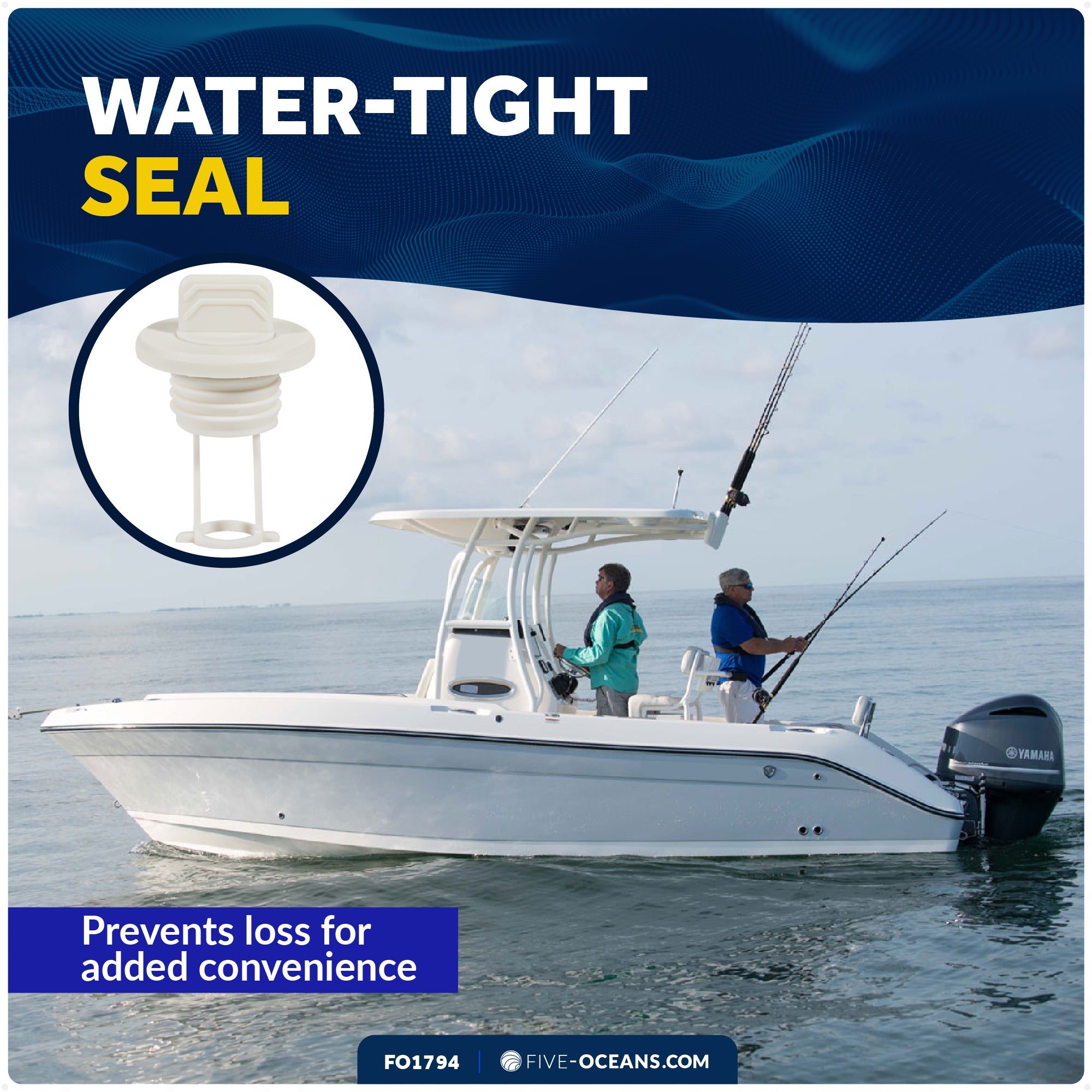 Garboard Boat Drain Plug For 1" Transom Hole, White Nylon - FO1794