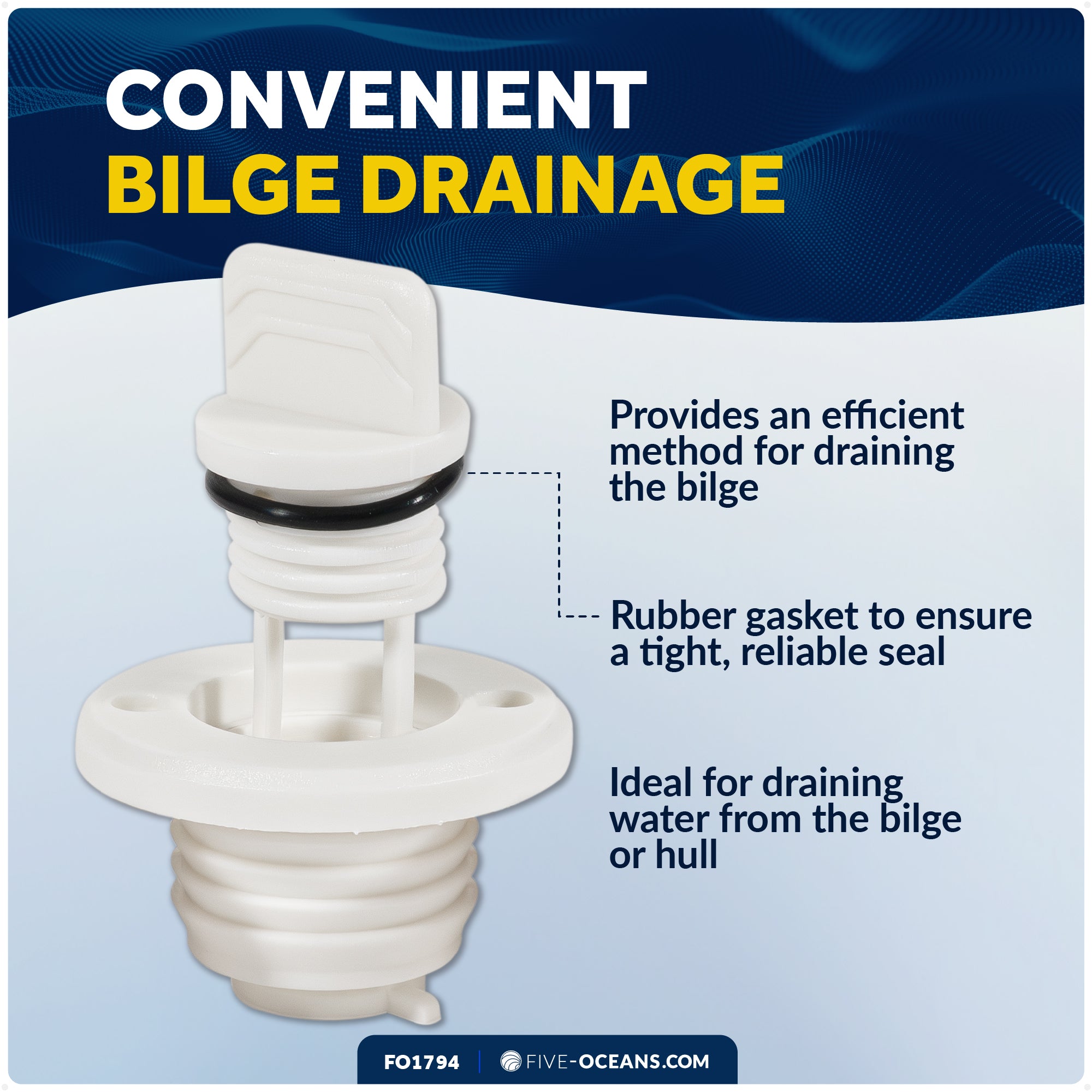 Garboard Boat Drain Plug For 1" Transom Hole, White Nylon - FO1794