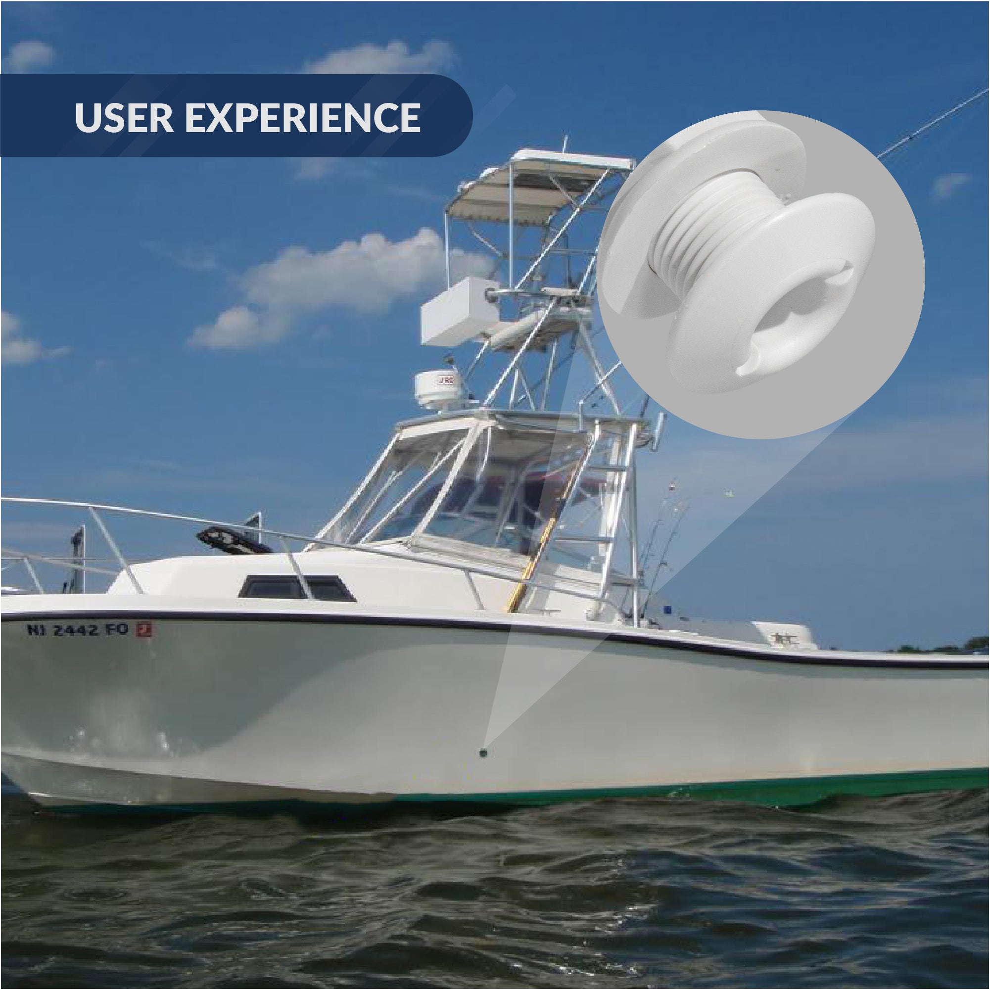 Straight Thru-Hull Fitting Connection, 1/2", White - FO1866 - Five Oceans