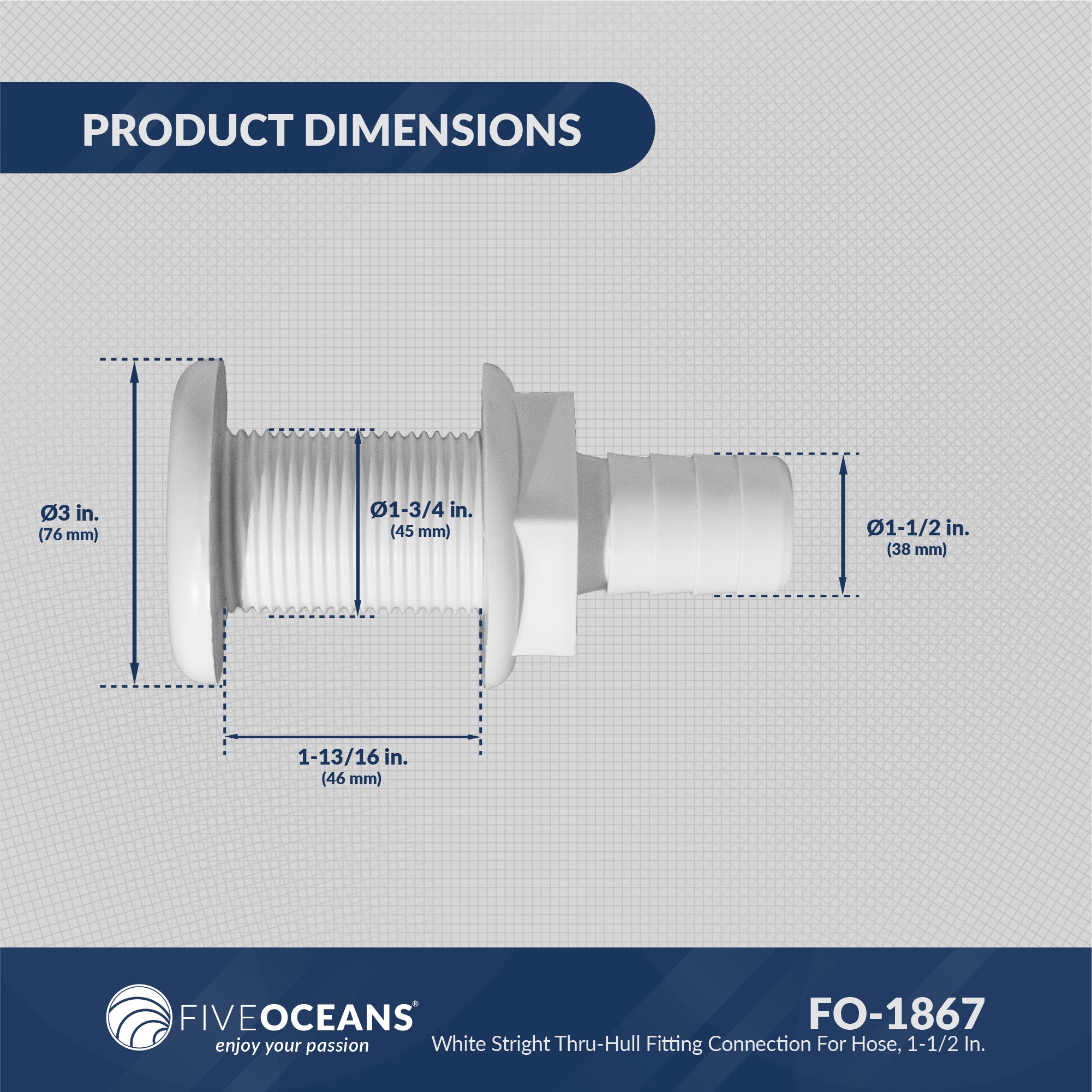 1 1/2" Thru-Hull Fittings for Boat, White - FO1867