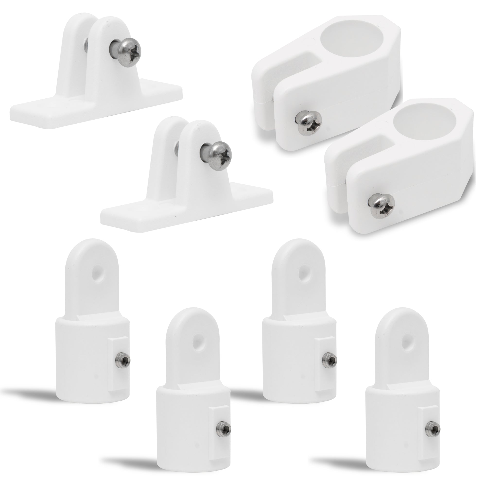 2 Bow Bimini Top Hardware Set 8 Piece, Fitting Fit 7/8", White Nylon - FO1879-C2 - Five Oceans