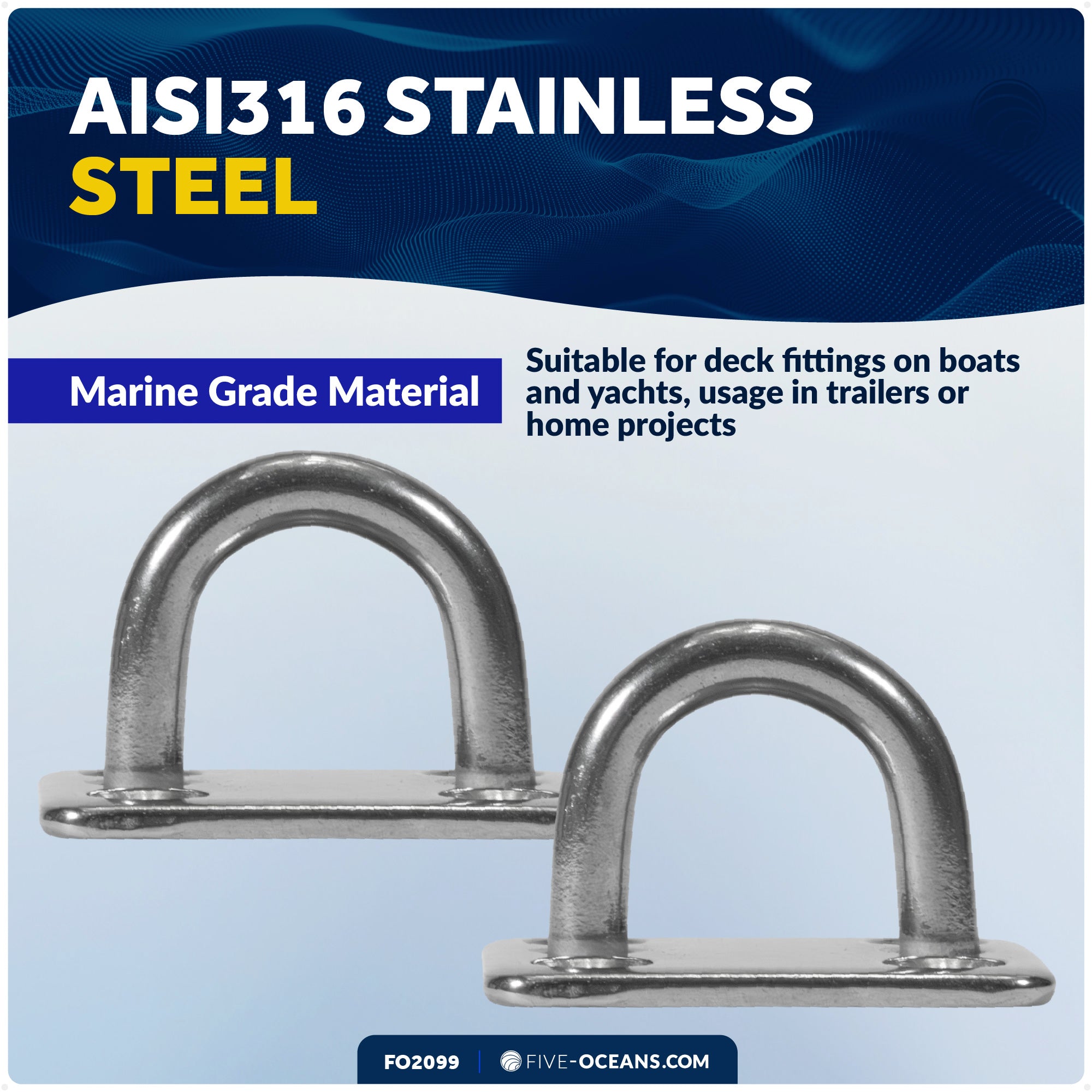 Heavy Duty 3/16" Stainless Steel Square Pad Eye, 2-Pack - FO2099-M2