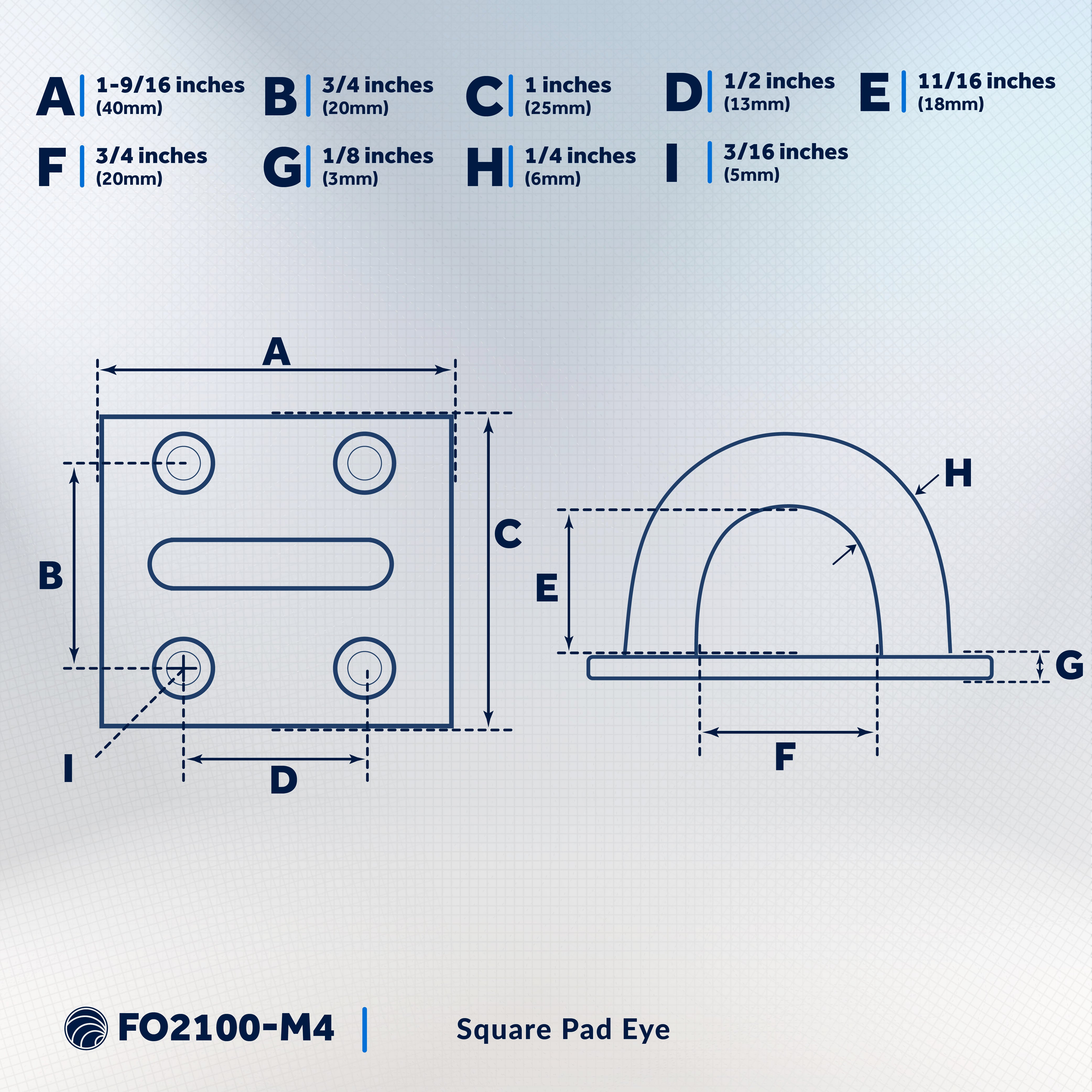 Heavy Duty 1/4" Stainless Steel Square Pad Eye, 4-Pack - FO2100-M4 - Five Oceans