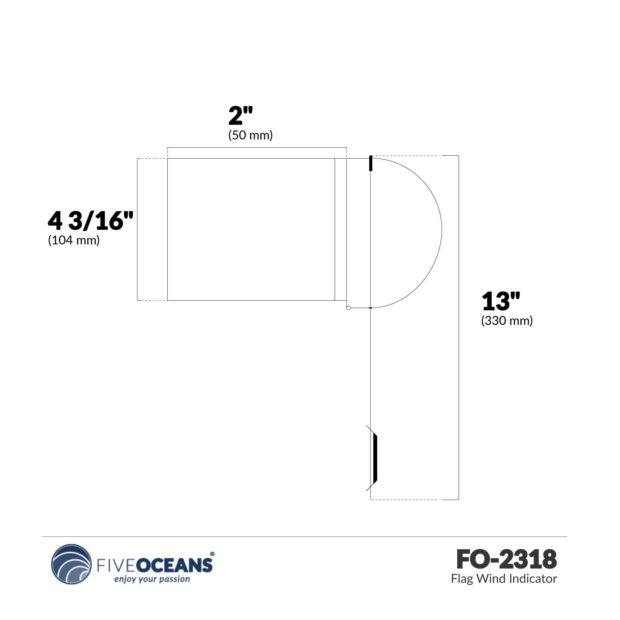 Wind Indicator Flag, 5-1/2" x 4-1/8", Red Fabric & Stainless Steel - FO2318