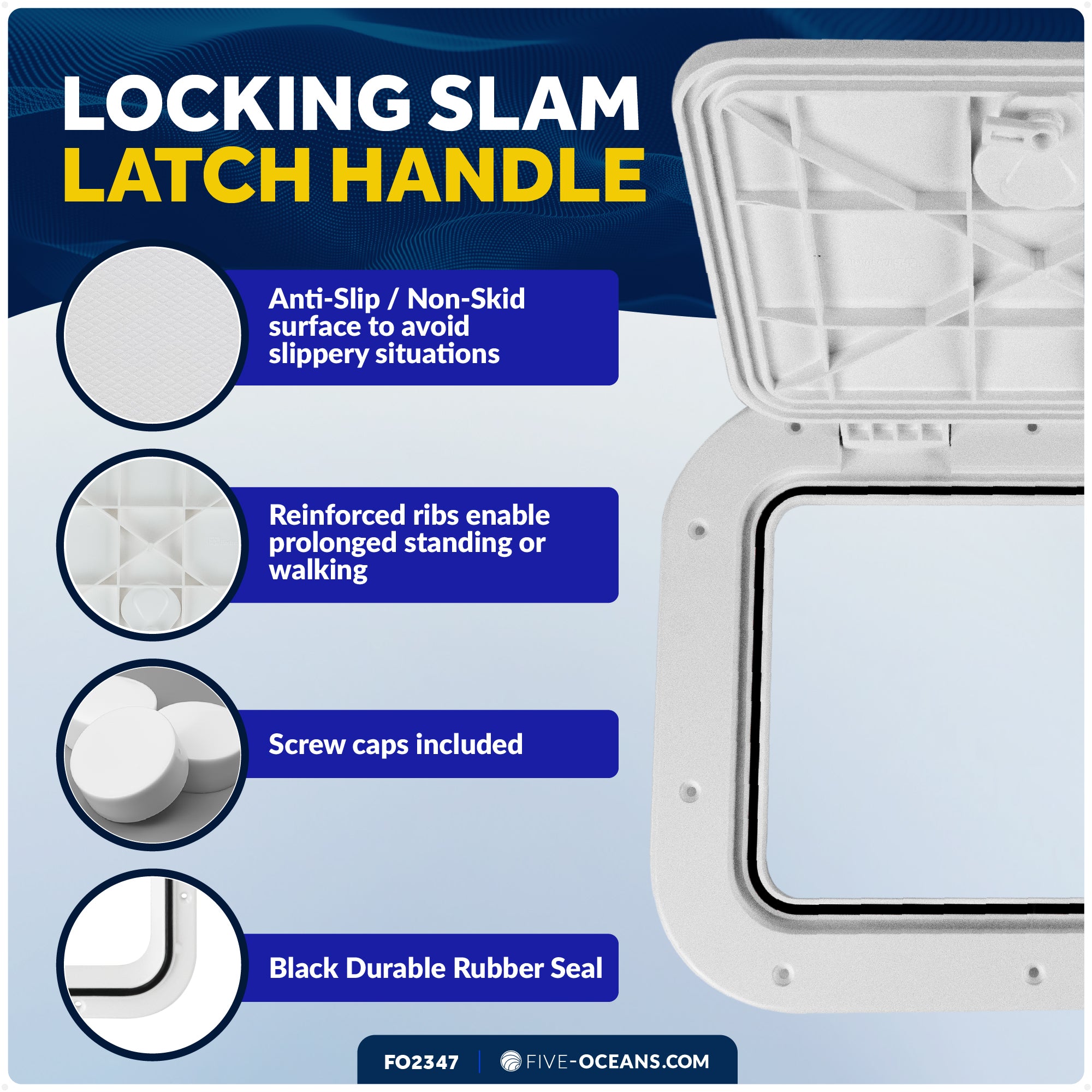 Boat Access Hatch, 15-11/16" x 12-7/8" Locking Slam Latch System, Off-White - FO2347