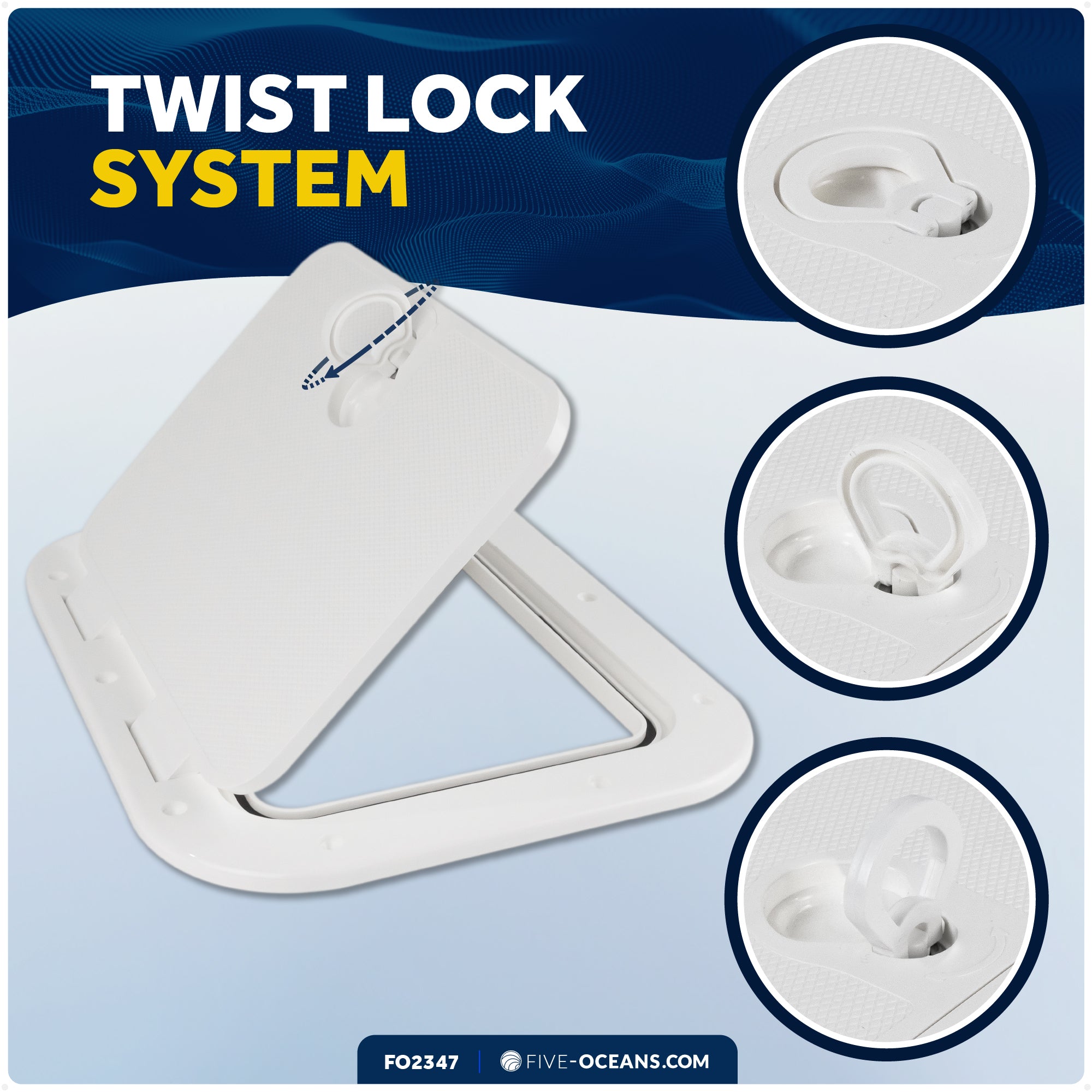 Boat Access Hatch, 15-11/16" x 12-7/8" Locking Slam Latch System, Off-White - FO2347