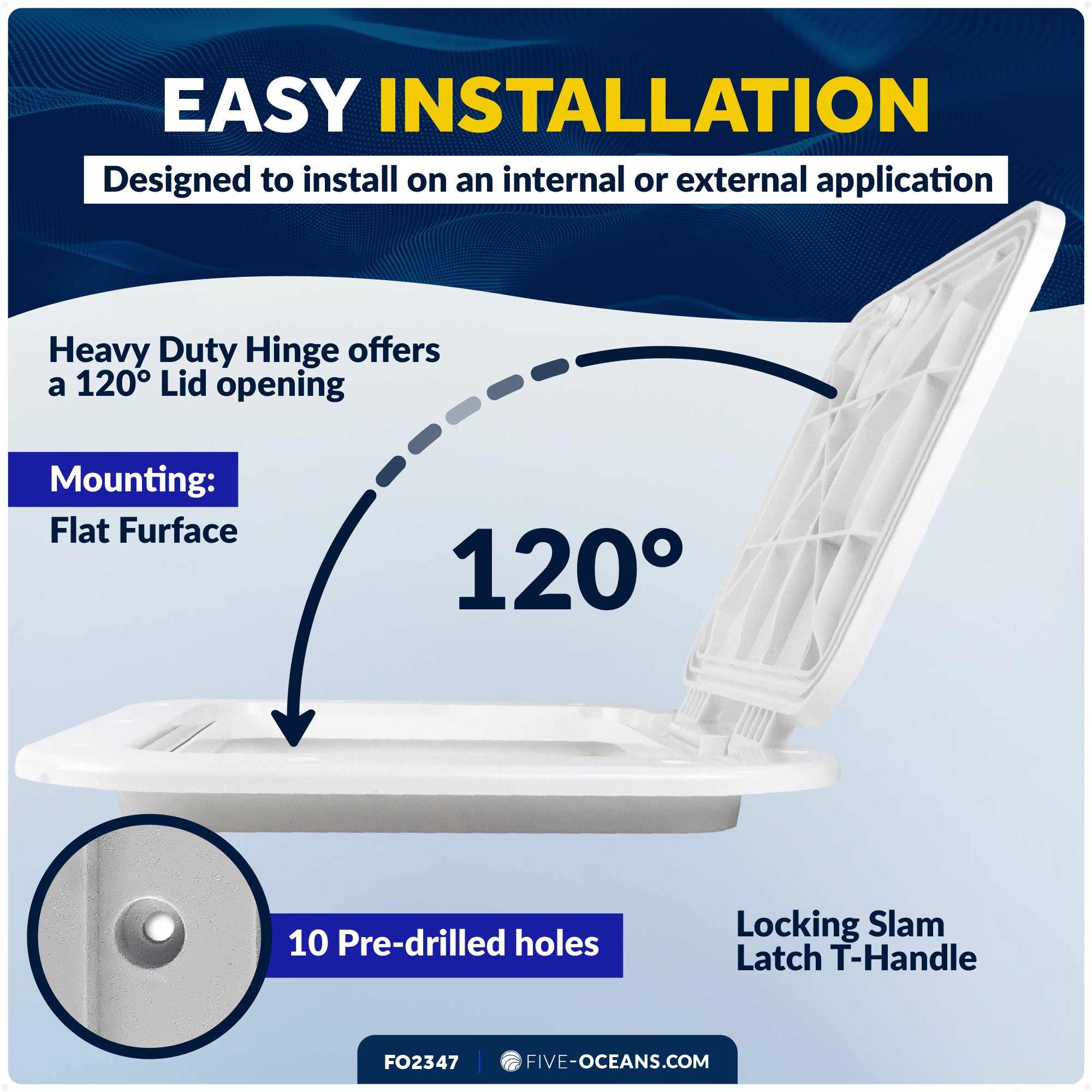 Boat Access Hatch, 15-11/16" x 12-7/8" Locking Slam Latch System, Off-White - FO2347