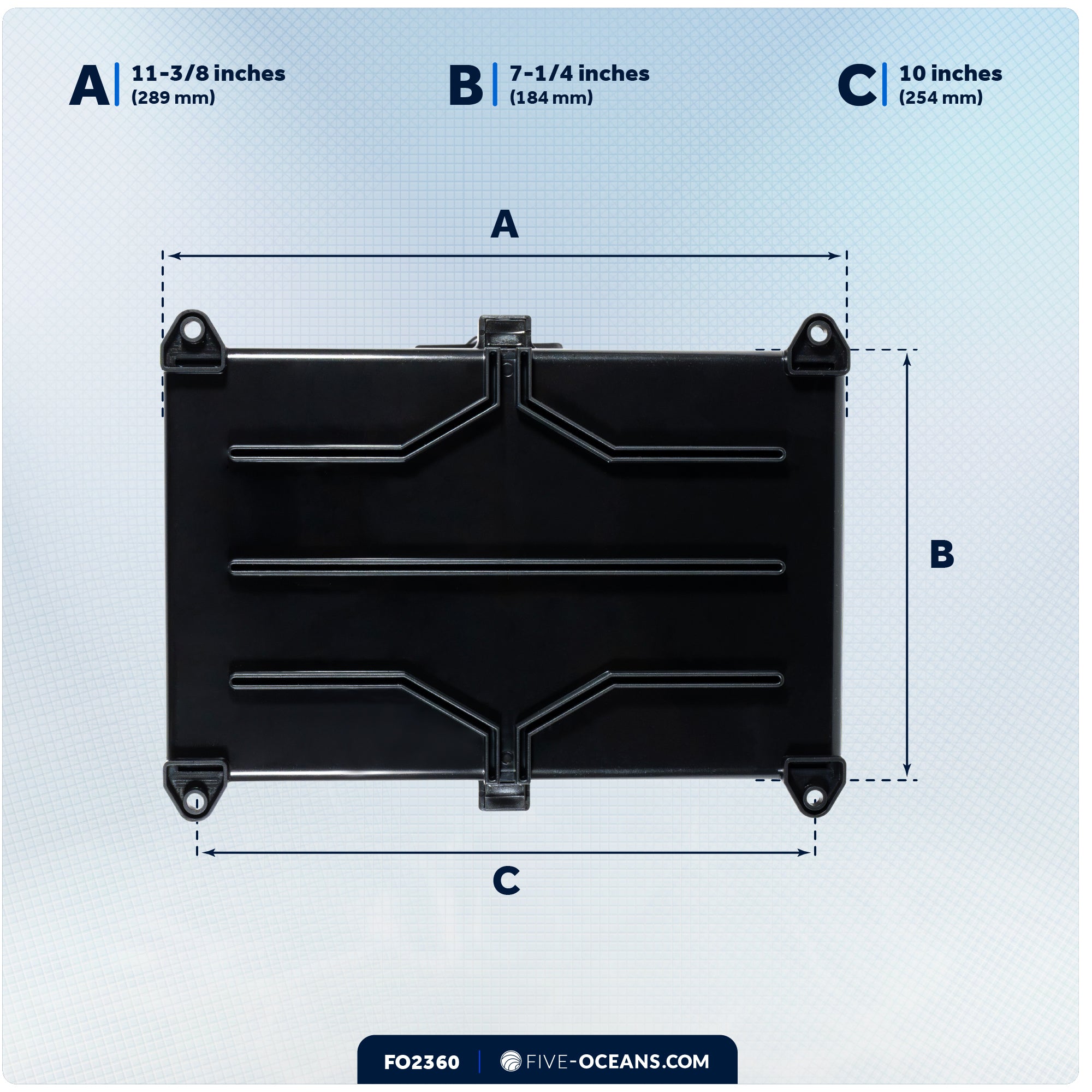 Group 24 Battery Tray with Hold-Down Strap, Black, 11" x 7" - FO-2360