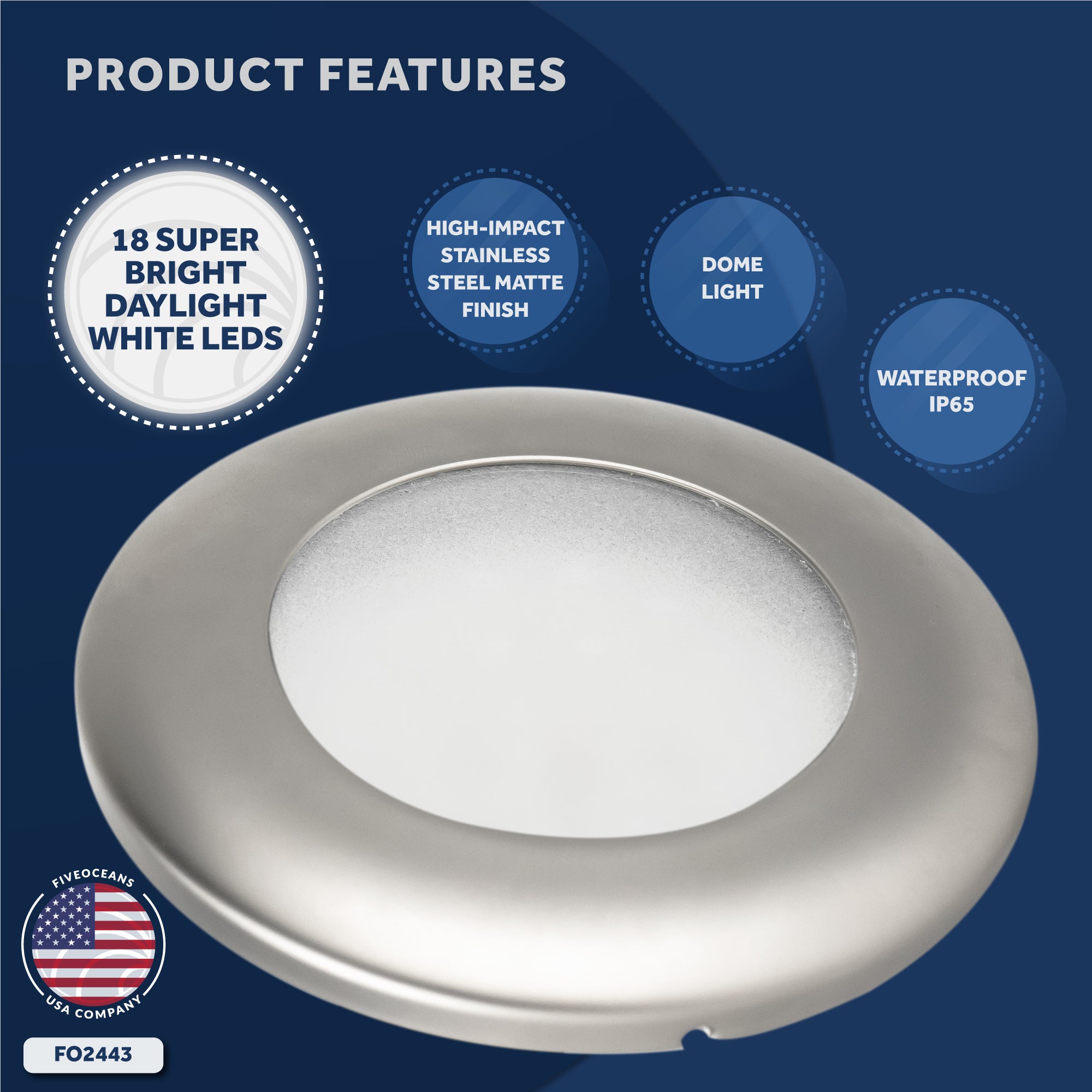 LED Interior Dome Light, 4" Flush Mount - FO2443 - Five Oceans