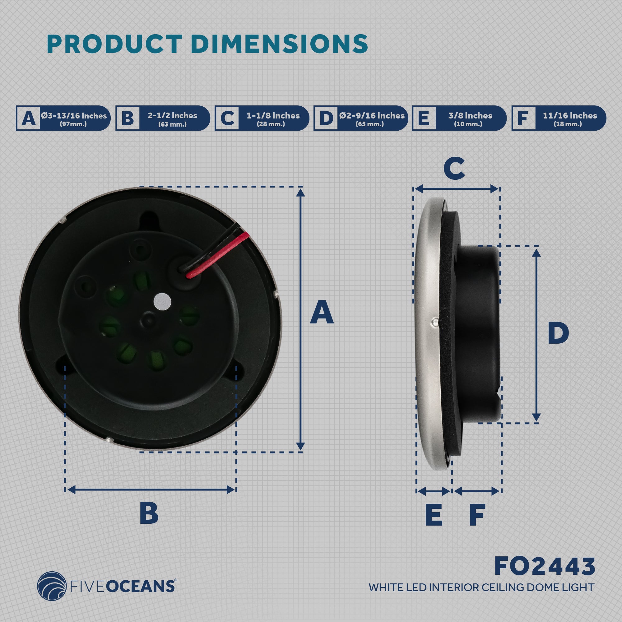 LED Interior Dome Light, 4" Flush Mount - FO2443 - Five Oceans