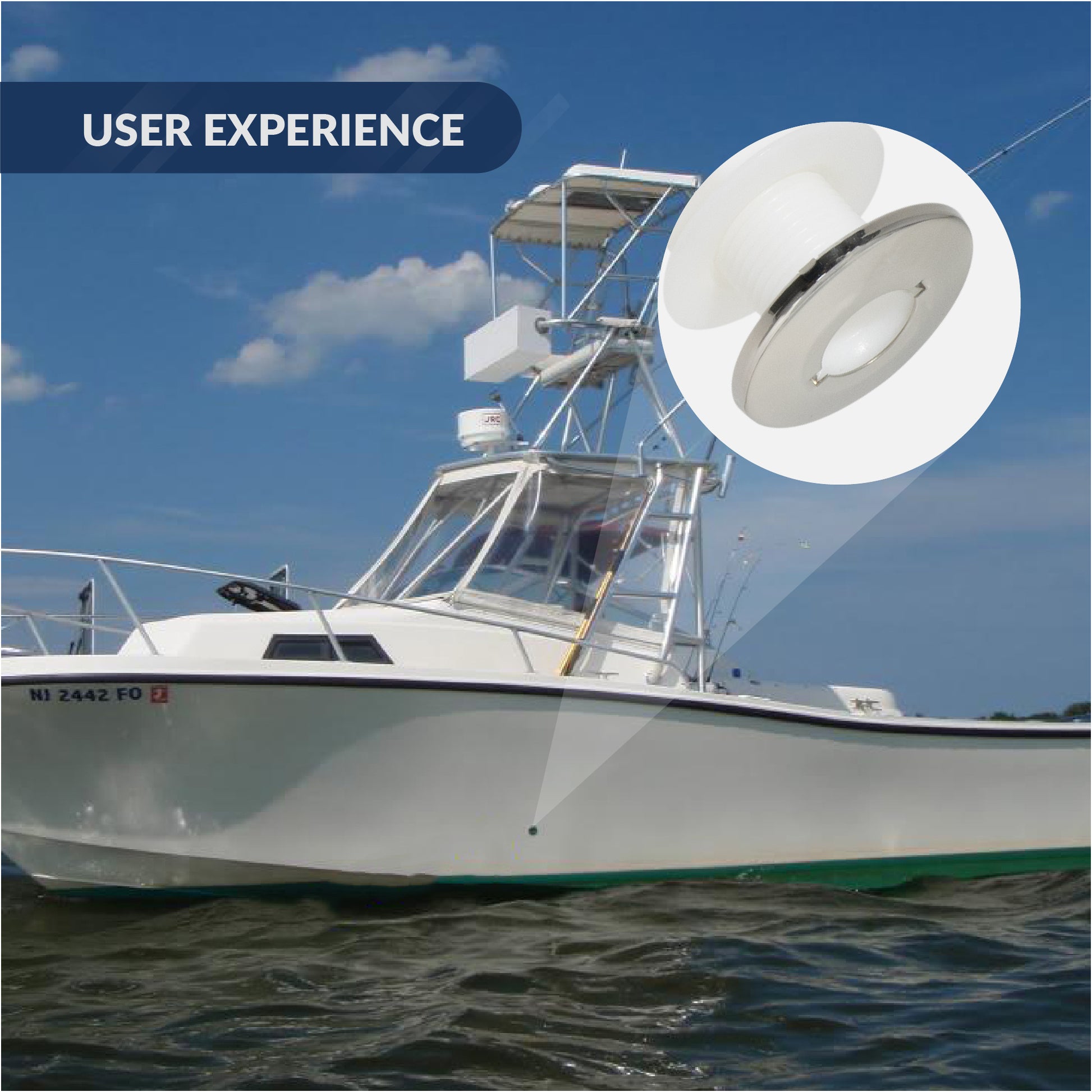 Thru-Hull Fitting for Hose, 1-1/2" White, Stainless Steel Head - FO2557 - Five Oceans