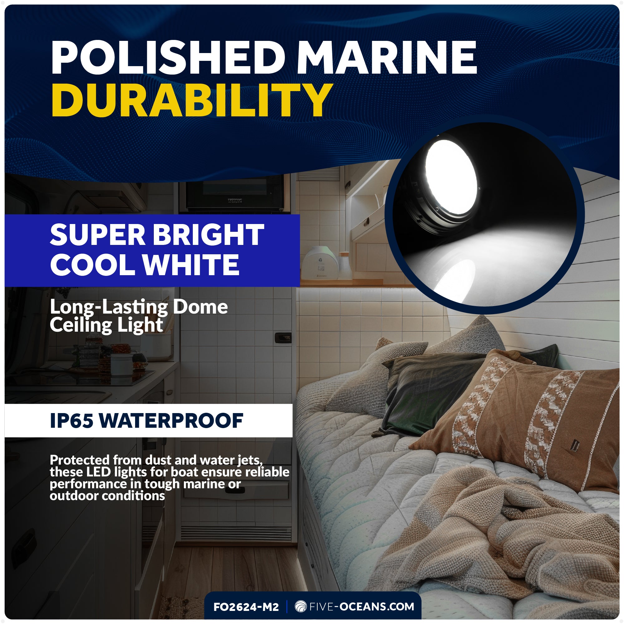 LED Interior Dome Ceiling Light, 4" Surface Mount, Daylight White, 2-Pack - FO2624-M2 - Five Oceans