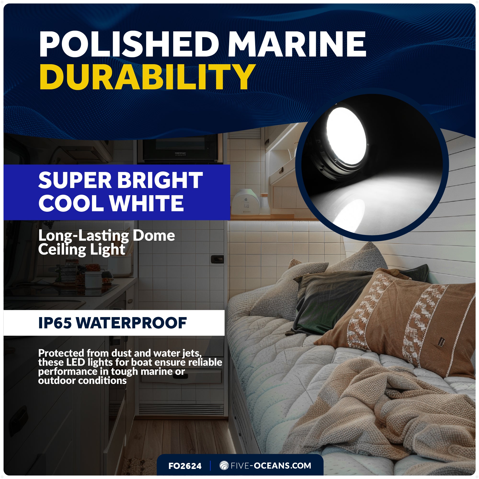 LED Interior Dome Ceiling Light, 4" Surface Mount, Daylight White - FO2624 - Five Oceans