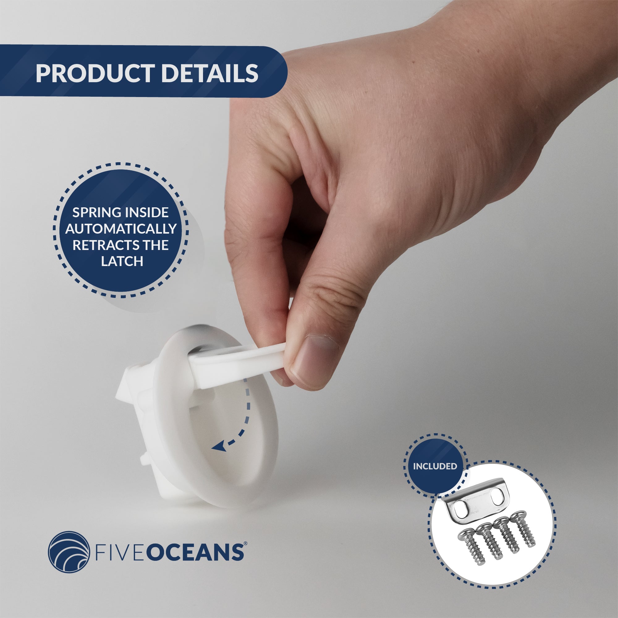 2" Flush Pull Slam Latch Door Hatch, White - FO2864 - Five Oceans
