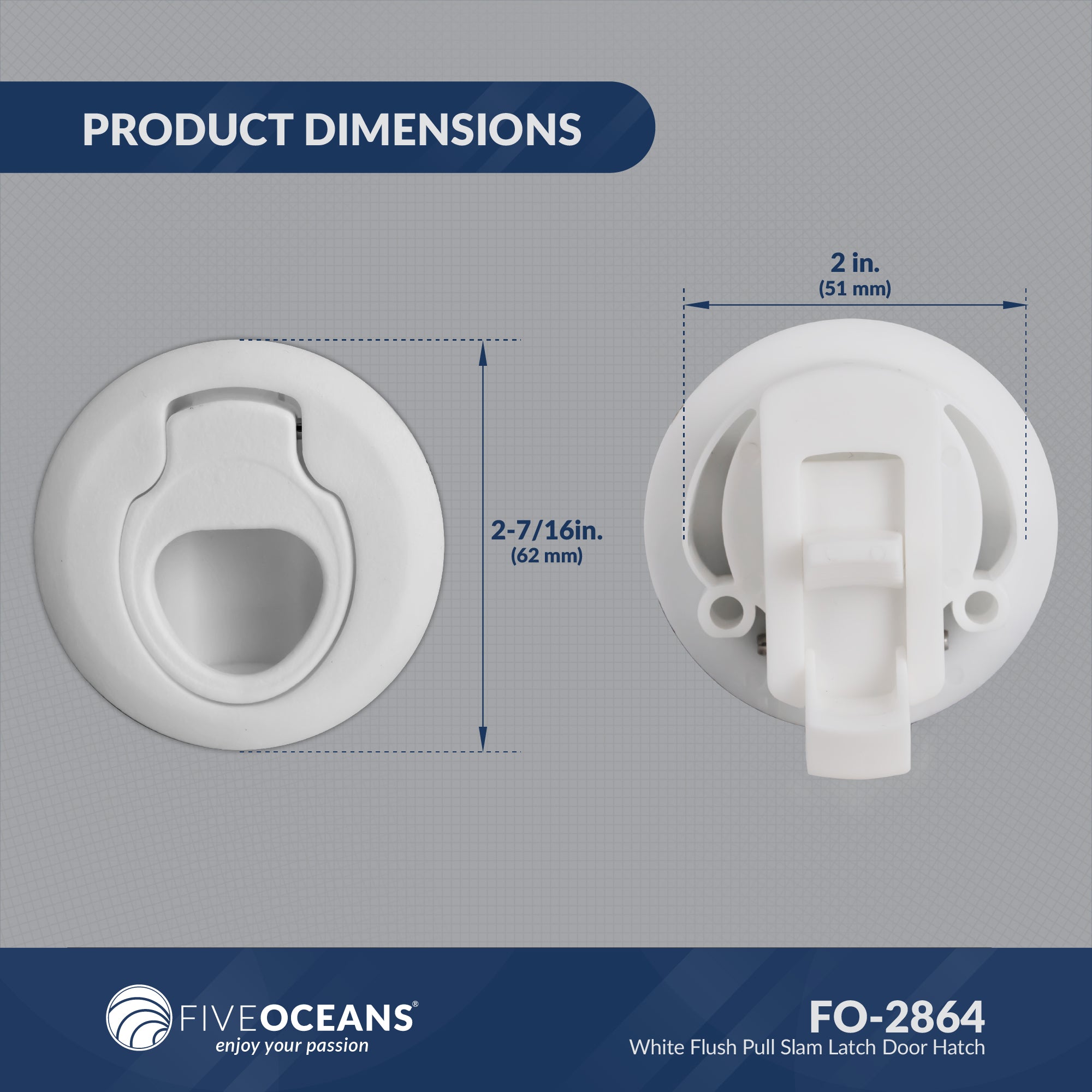 2" Flush Pull Slam Latch Door Hatch, White - FO2864 - Five Oceans