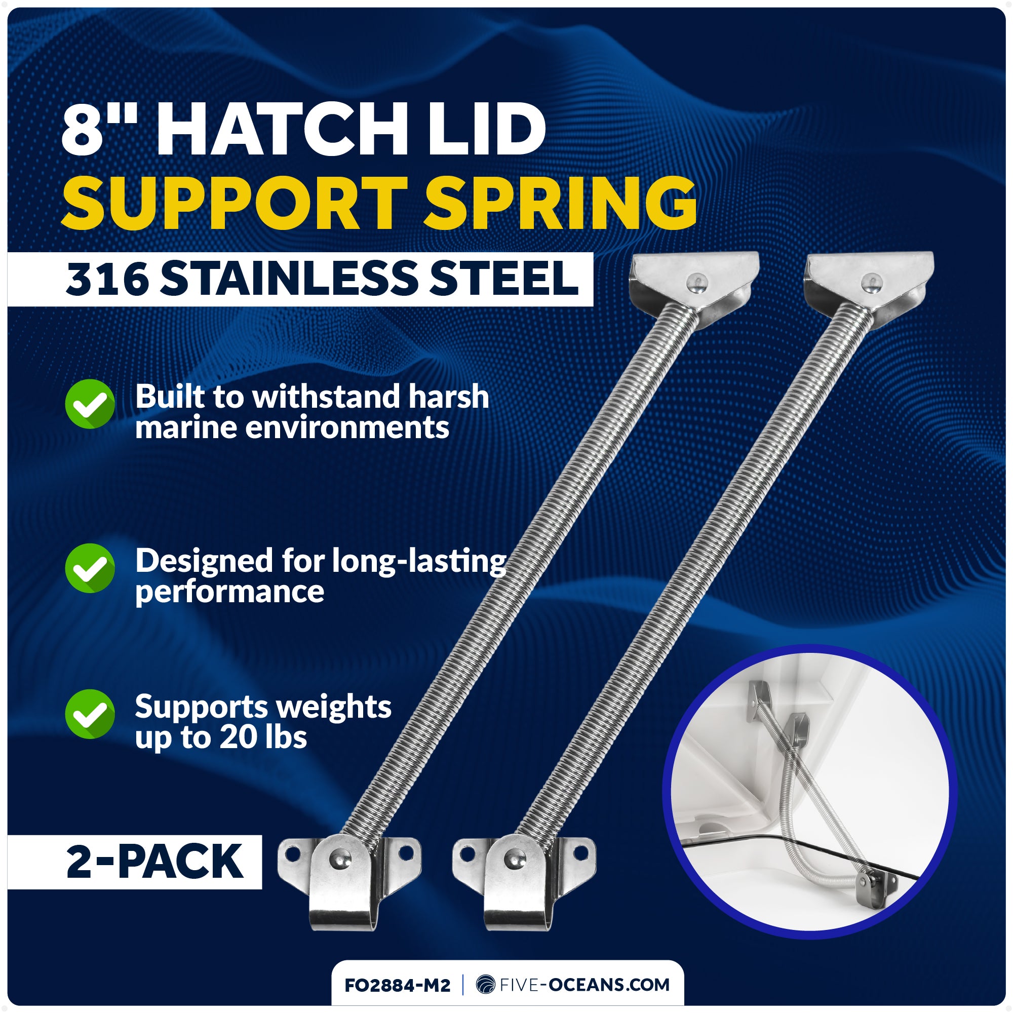 8" Hatch Lid Support Spring, Stainless Steel, 2-Pack - FO2884-M2