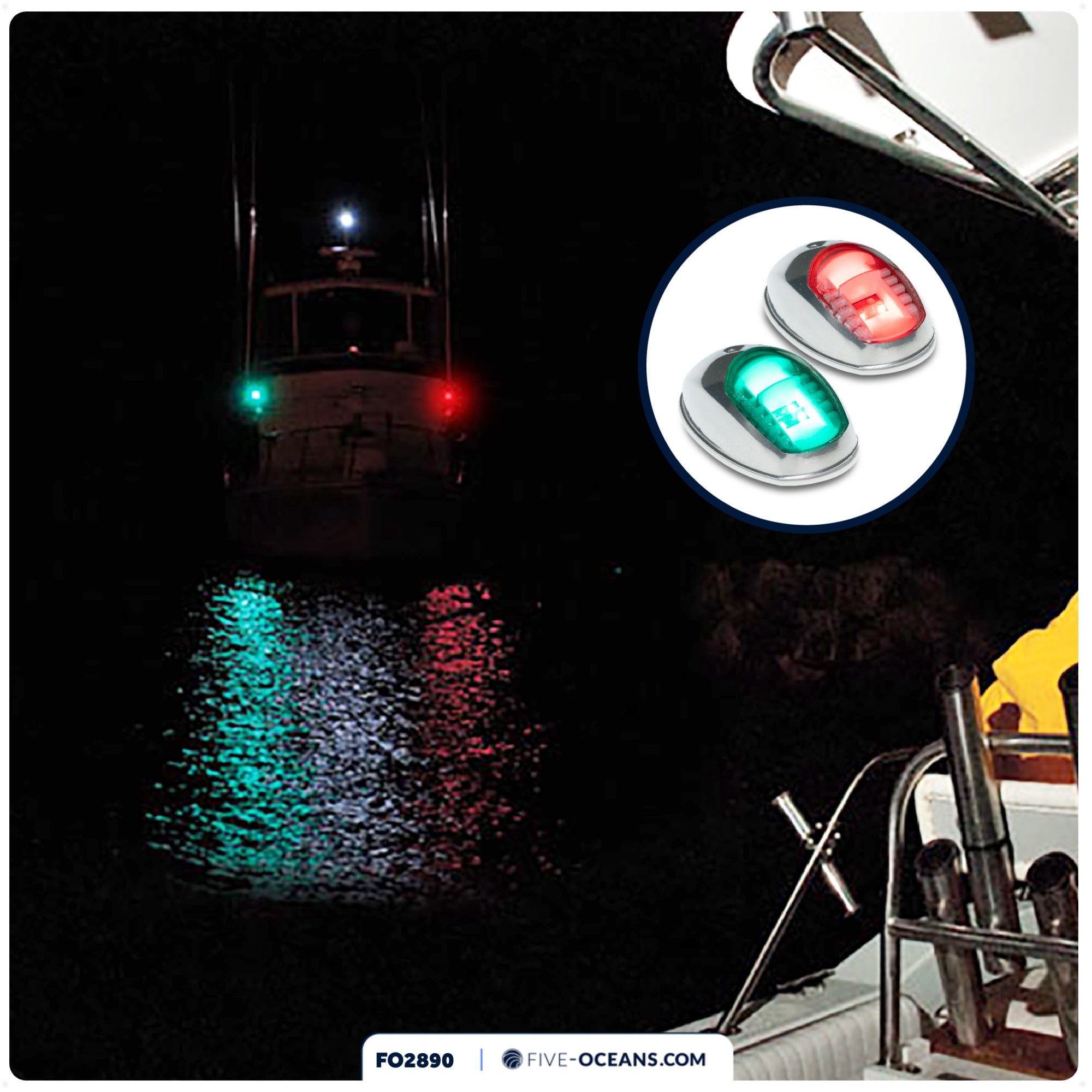 LED Side Navigation Lights, Red & Green Set, Stainless Steel Housing - FO2890