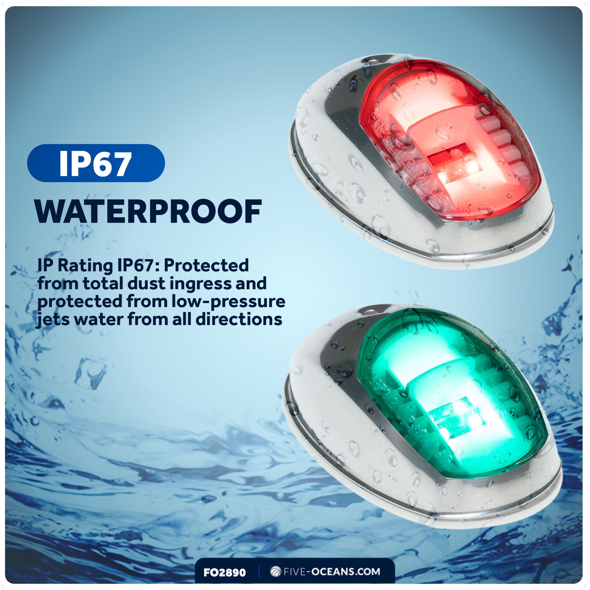 LED Side Navigation Lights, Red & Green Set, Stainless Steel Housing - FO2890