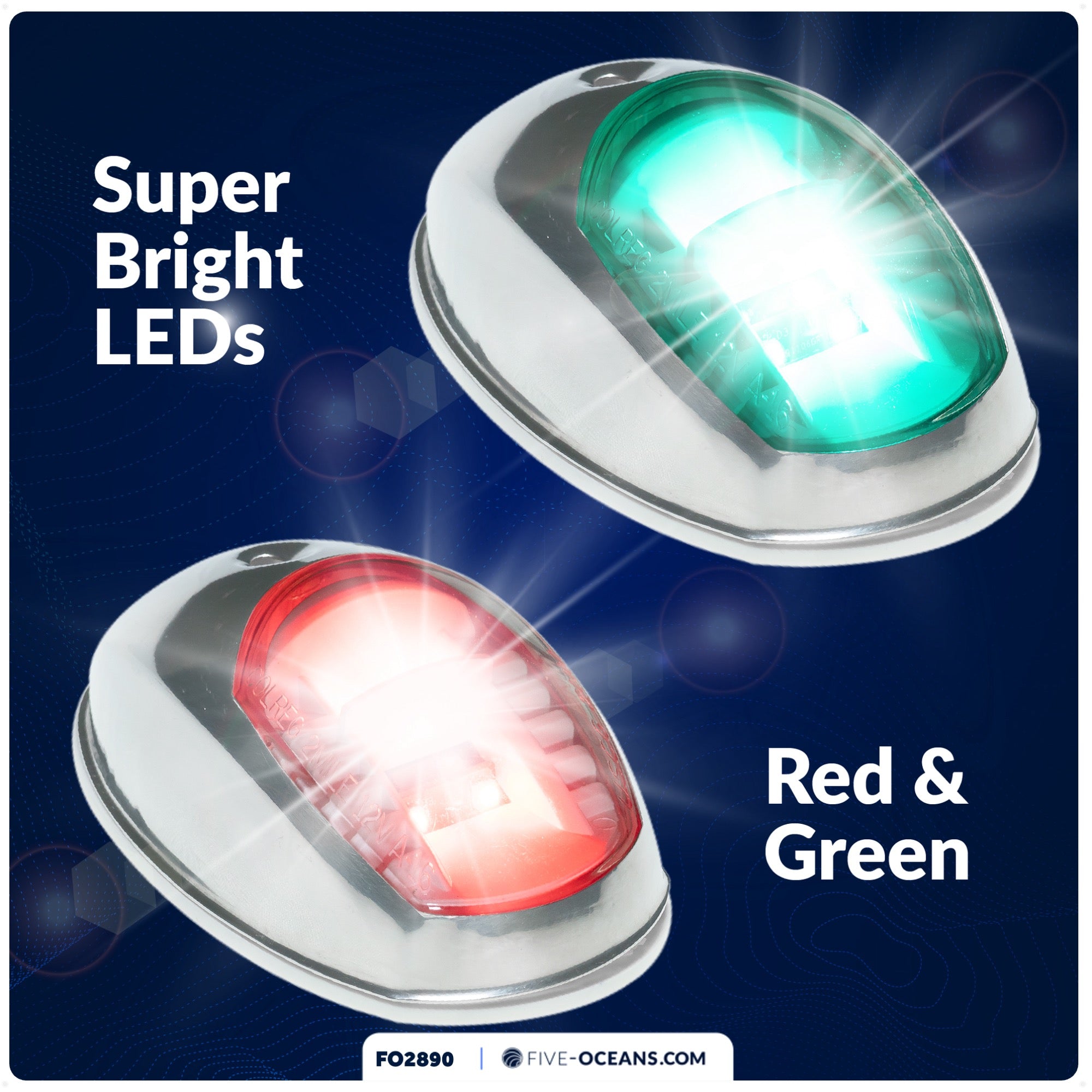 LED Side Navigation Lights, Red & Green Set, Stainless Steel Housing - FO2890