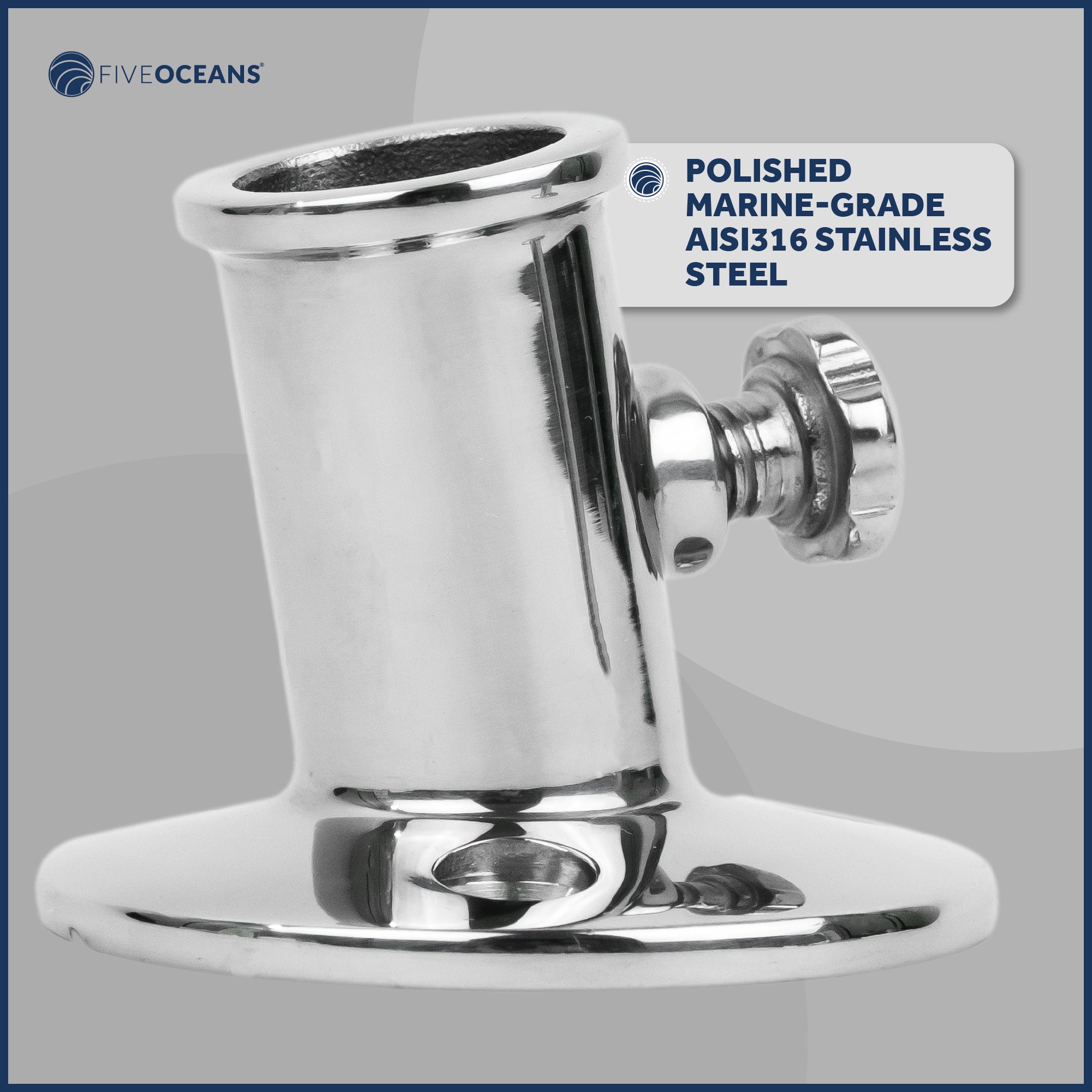 Boat Flag Pole Socket with Knob, Stainless Steel - FO3109 - Five Oceans
