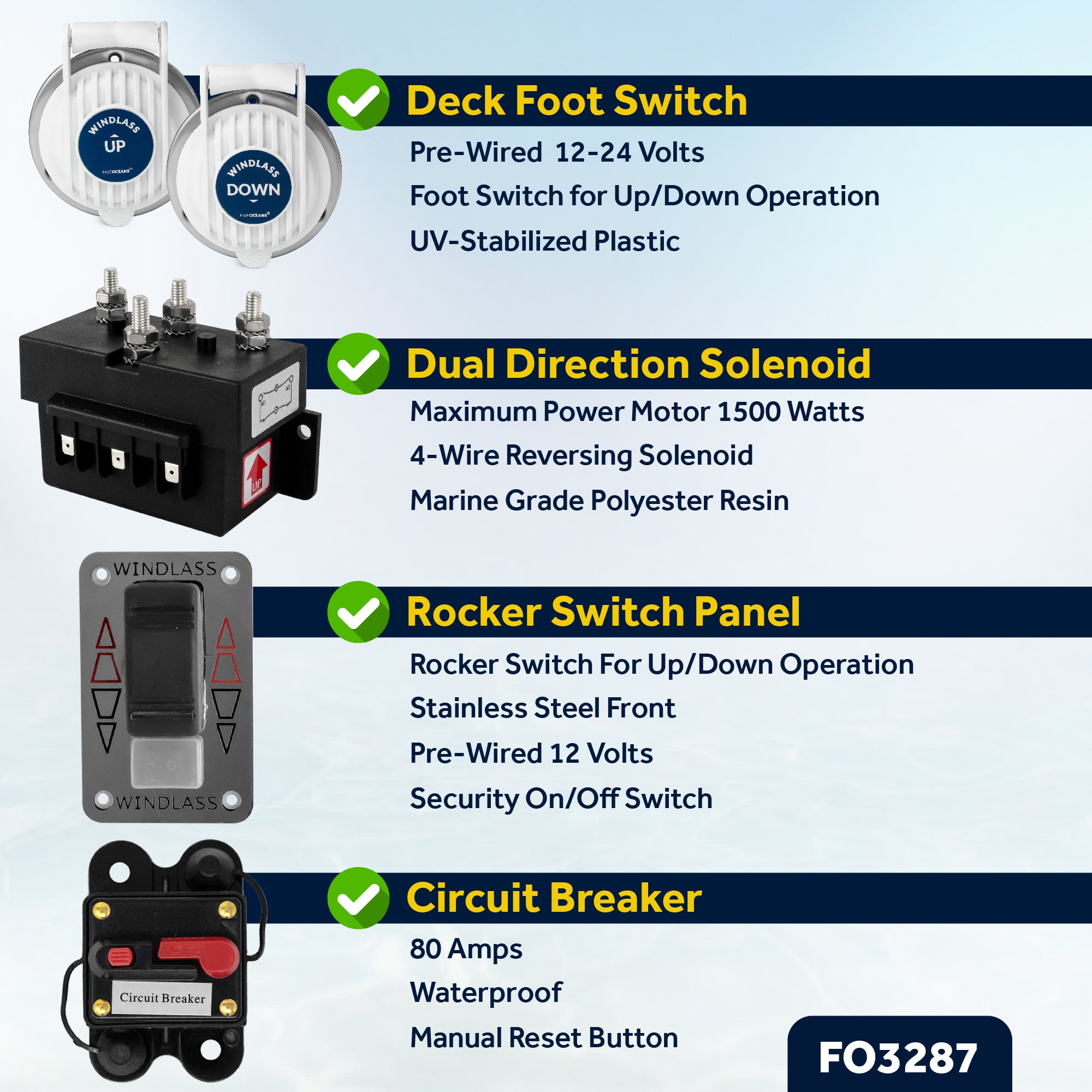 Pacific Windlass Kit, 1/4" HTG4 Chain - 1/2" Rope, Vertical 900 Watts, 12V DC - FO3287 - Five Oceans