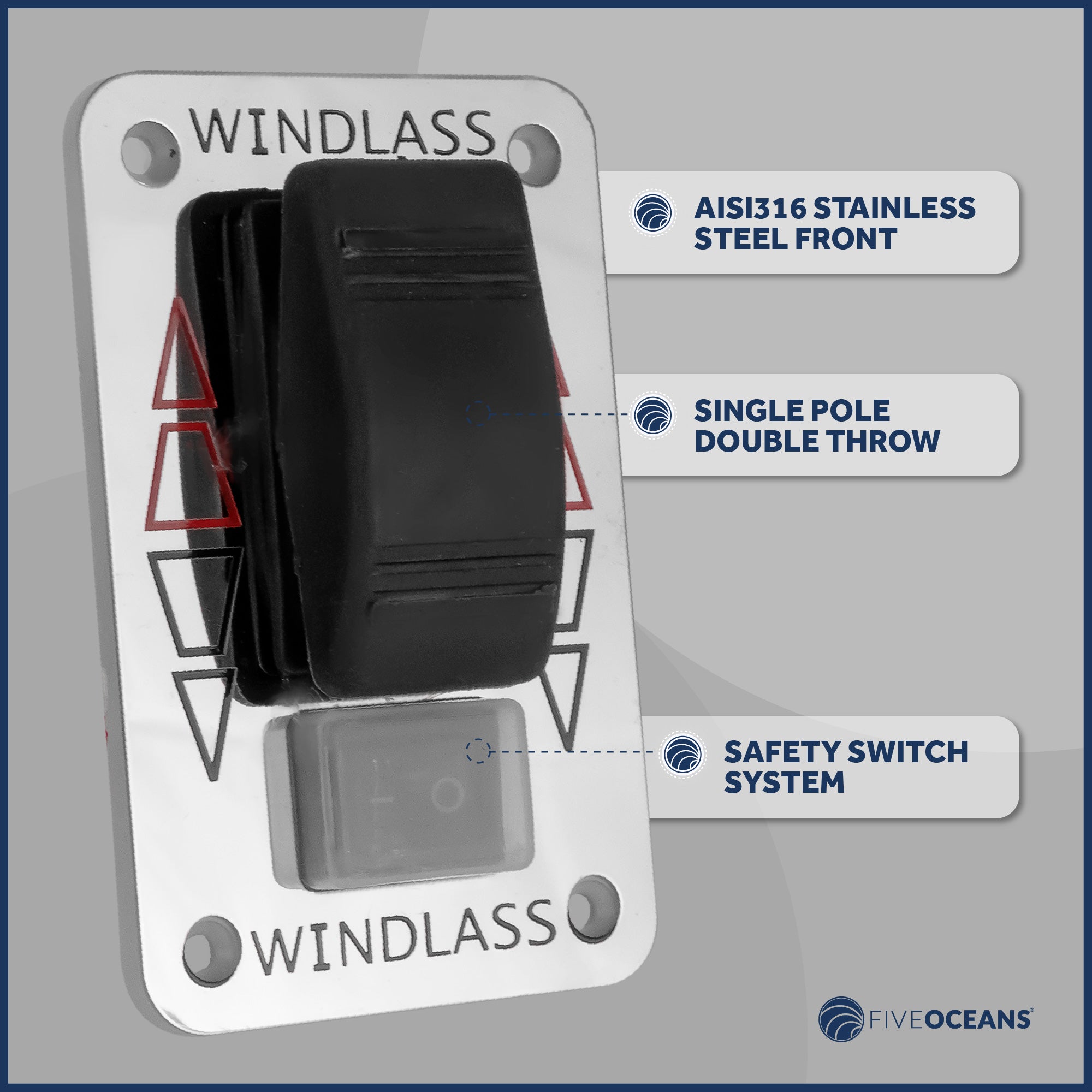 Windlass Rocker Switch Panel, 12 V, SPDT 3-Terminal - FO3290 - Five Oceans
