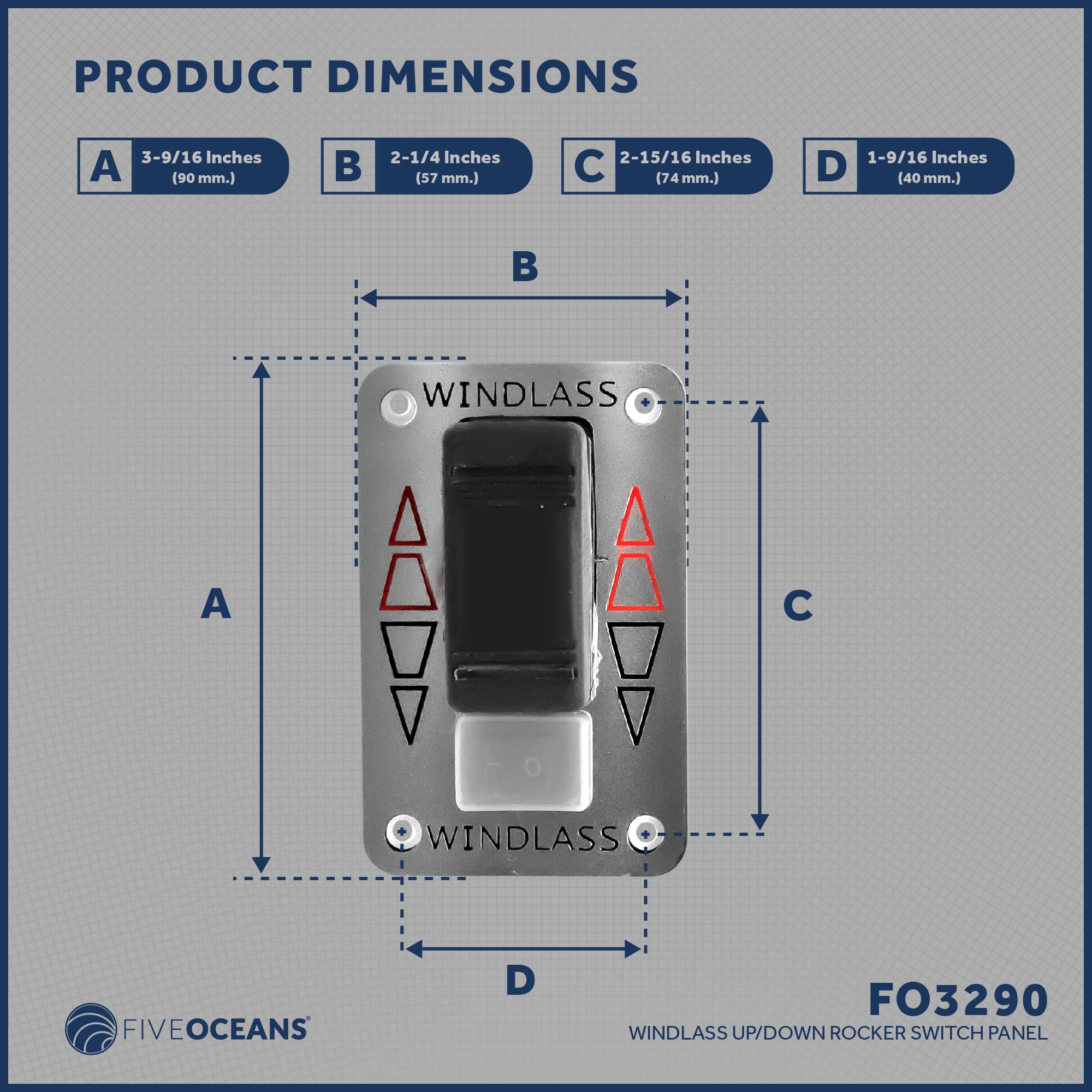 Windlass Rocker Switch Panel, 12 V, SPDT 3-Terminal - FO3290 - Five Oceans