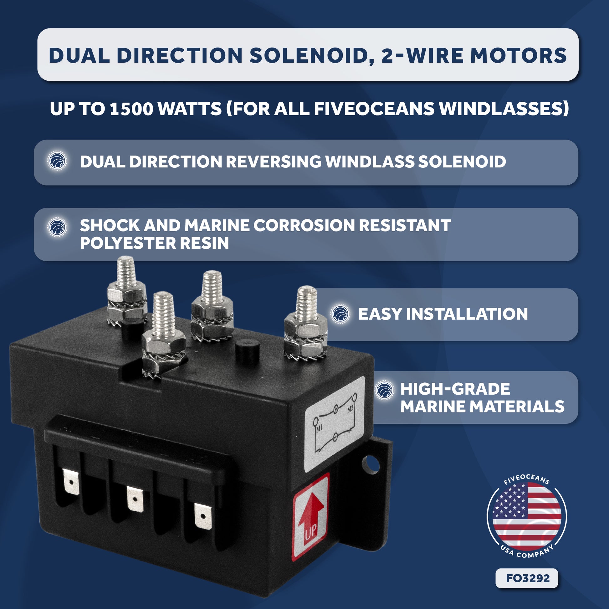 Windlass Solenoid, Control Box 2-Wire Motors, 12V, Up To 1500 Watts - FO3292 - Five Oceans