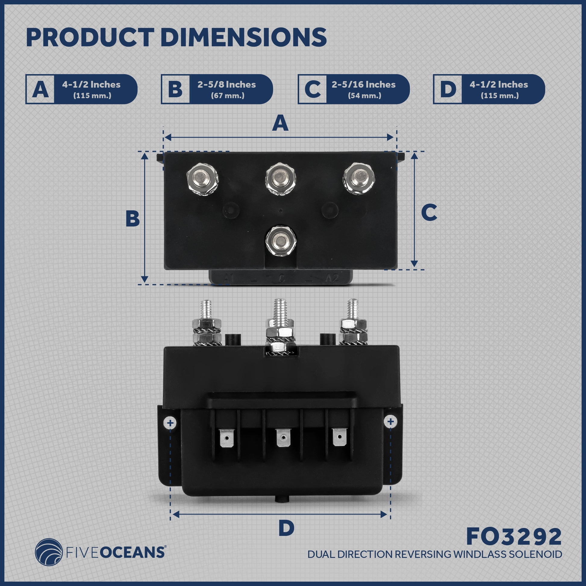 Windlass Solenoid, Control Box 2-Wire Motors, 12V, Up To 1500 Watts - FO3292 - Five Oceans