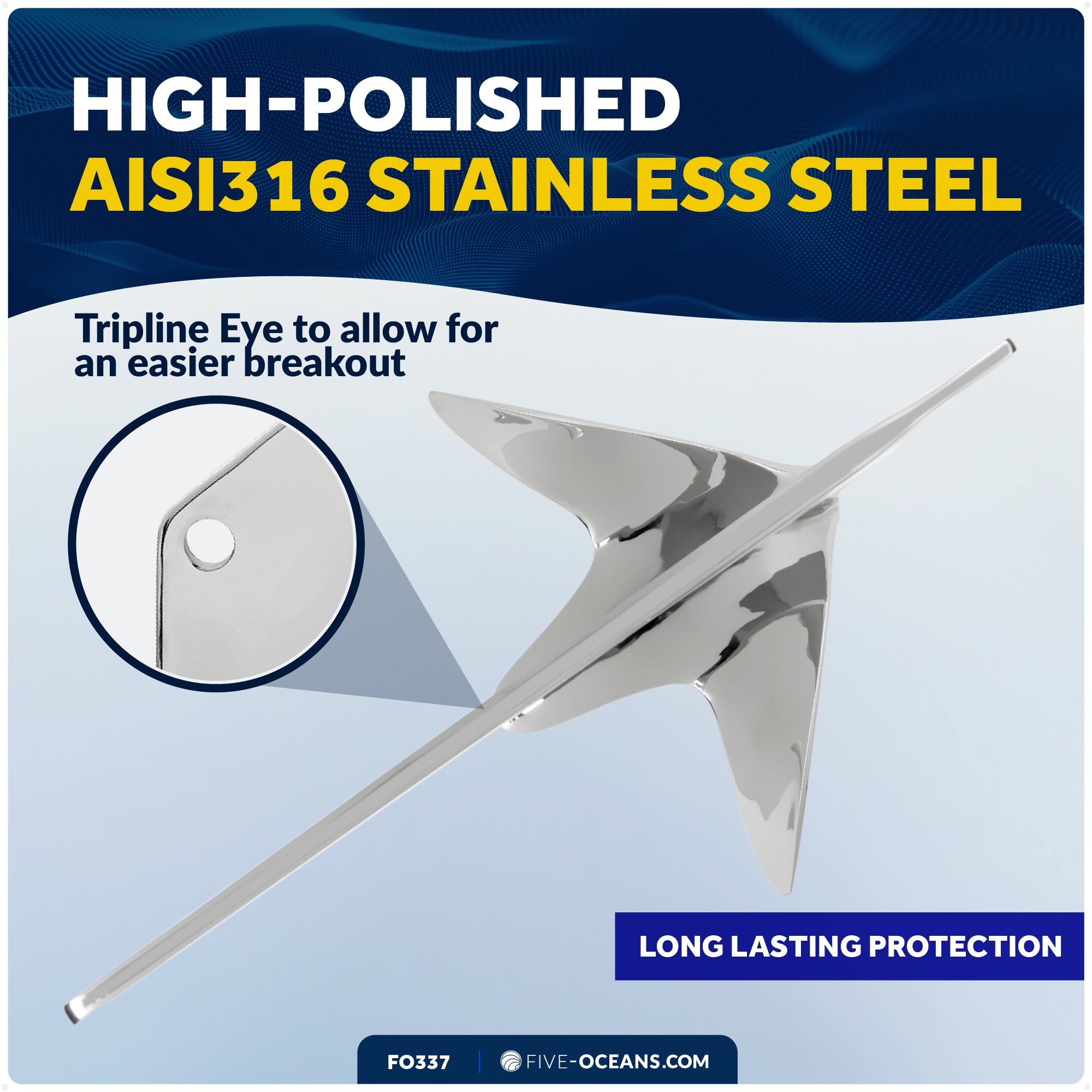 Bruce Style Claw Anchor, 22 Lb, Stainless Steel - FO337 - Five Oceans